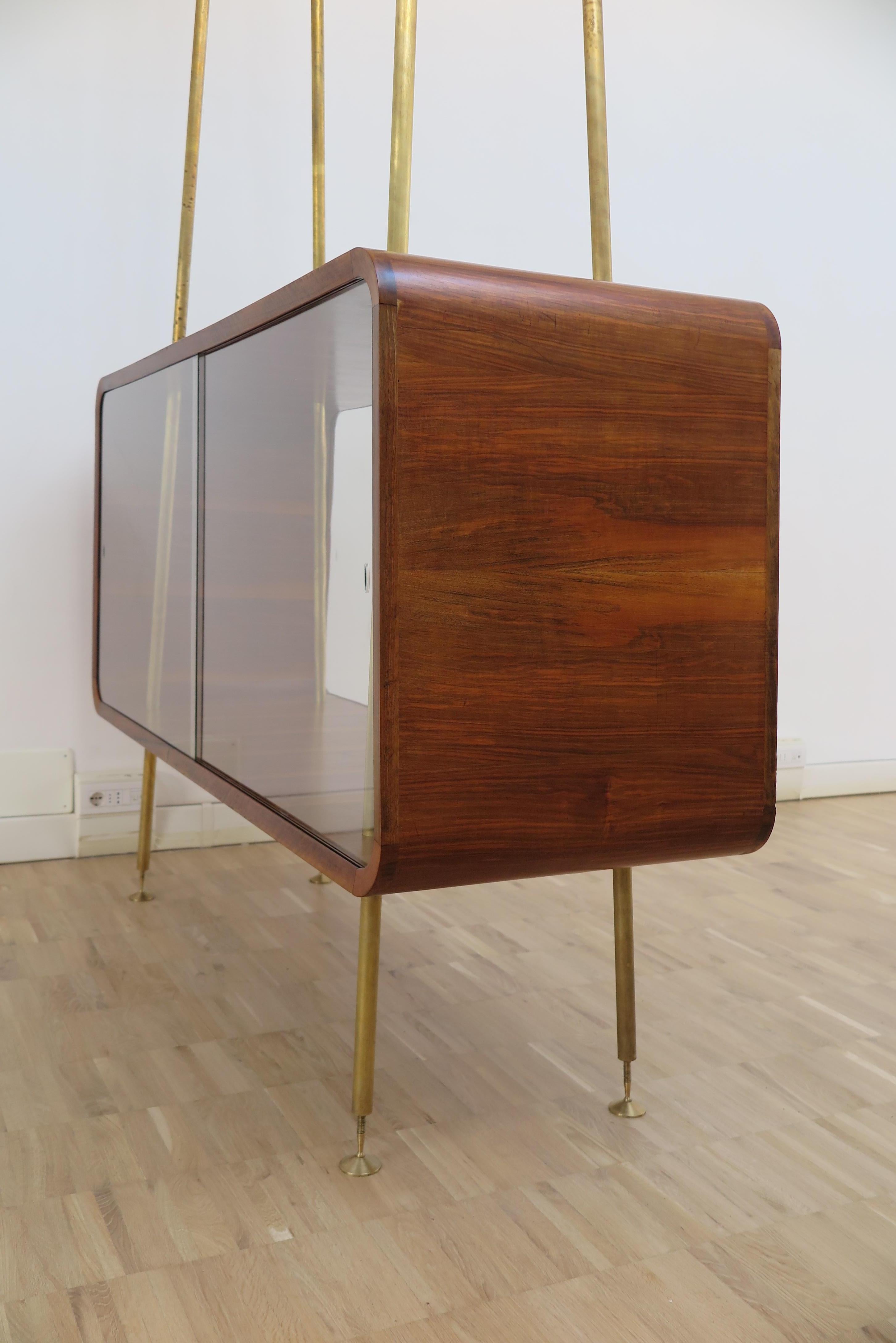 Mid-20th Century Italian Wood Glass Midcentury Modern Display Cabinet, 1950s