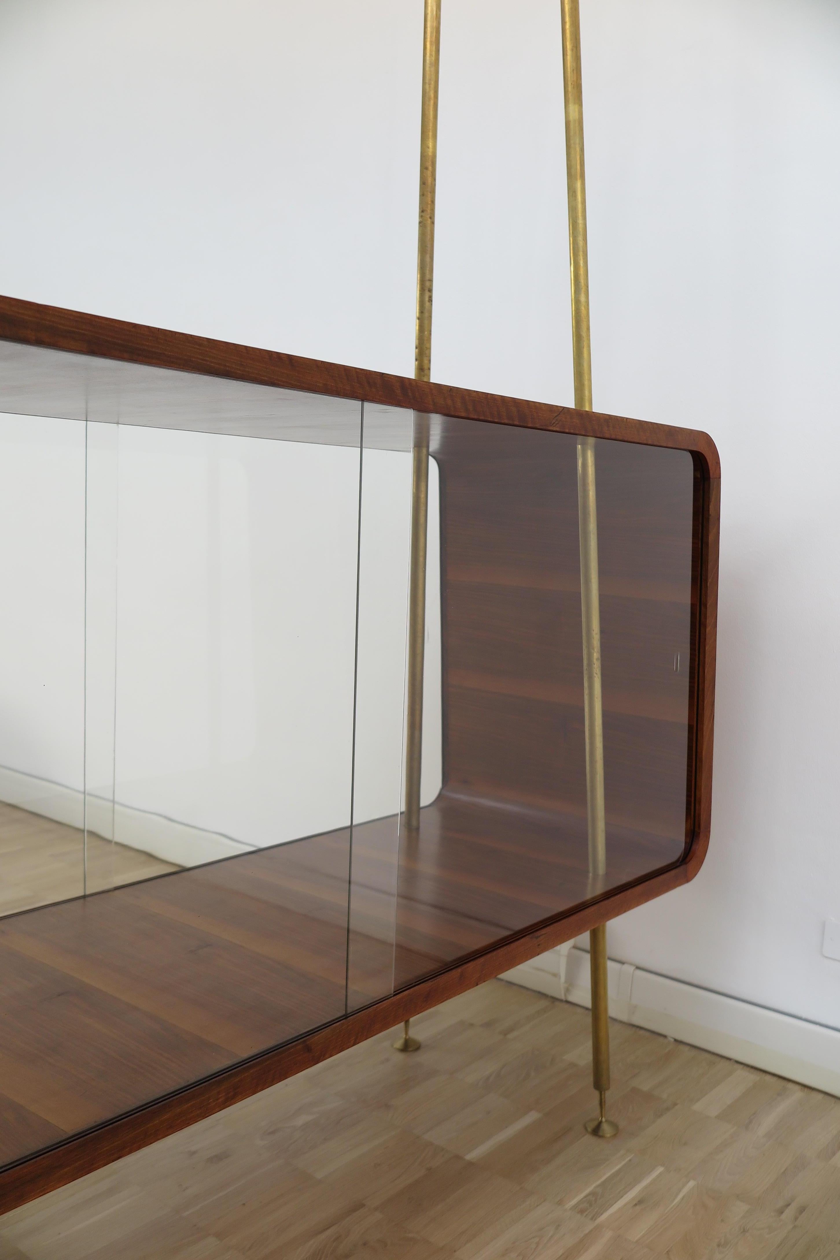 Italian Wood Glass Midcentury Modern Display Cabinet, 1950s 1