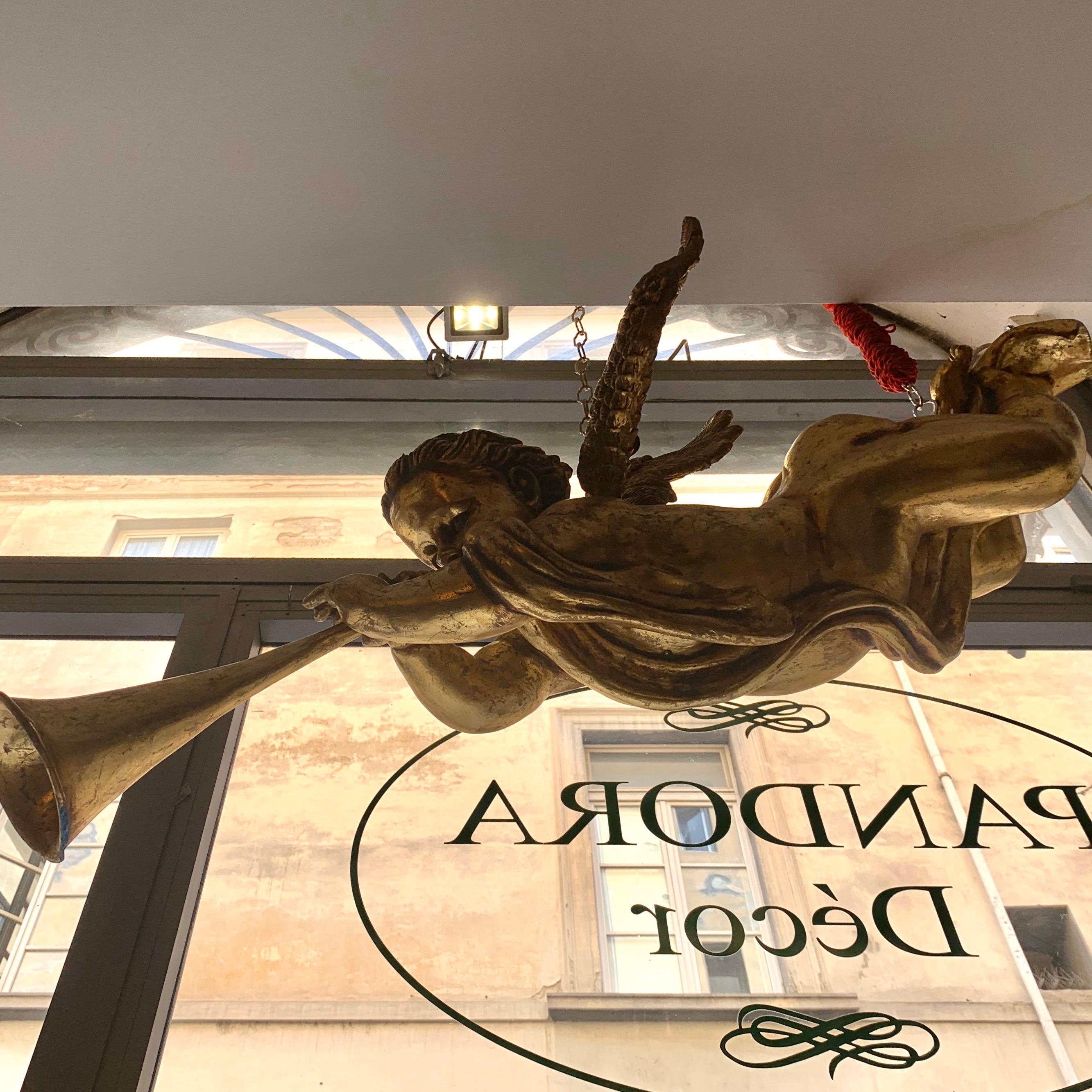 Italian Wood Gold Leaf Musician Cherub, Ceiling Hanging, 1950s 6