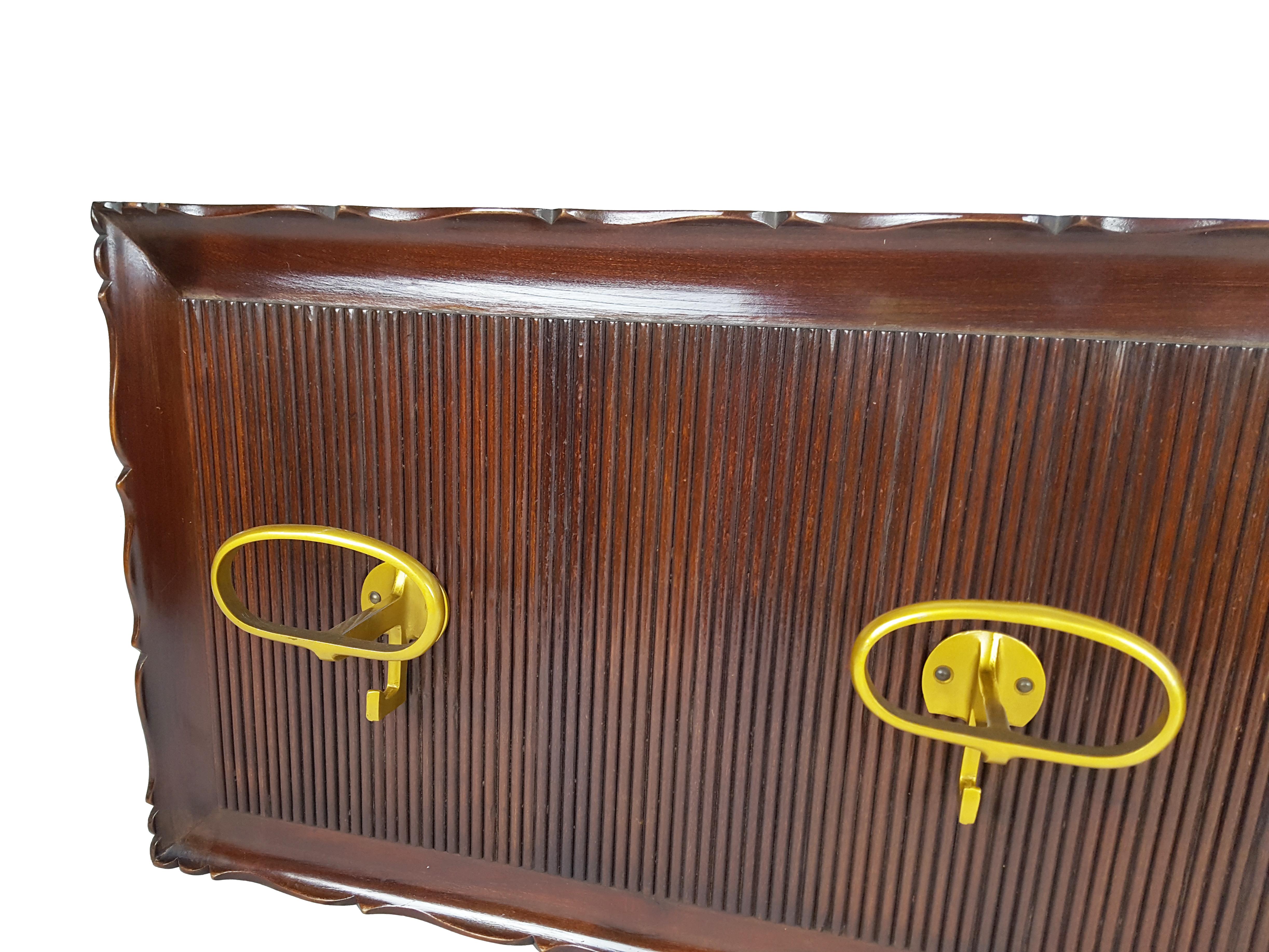 Italian Wood & Golden Aluminum 1950s Wall Coat Rack by Fratelli Barni, set of 2 In Good Condition For Sale In Varese, Lombardia