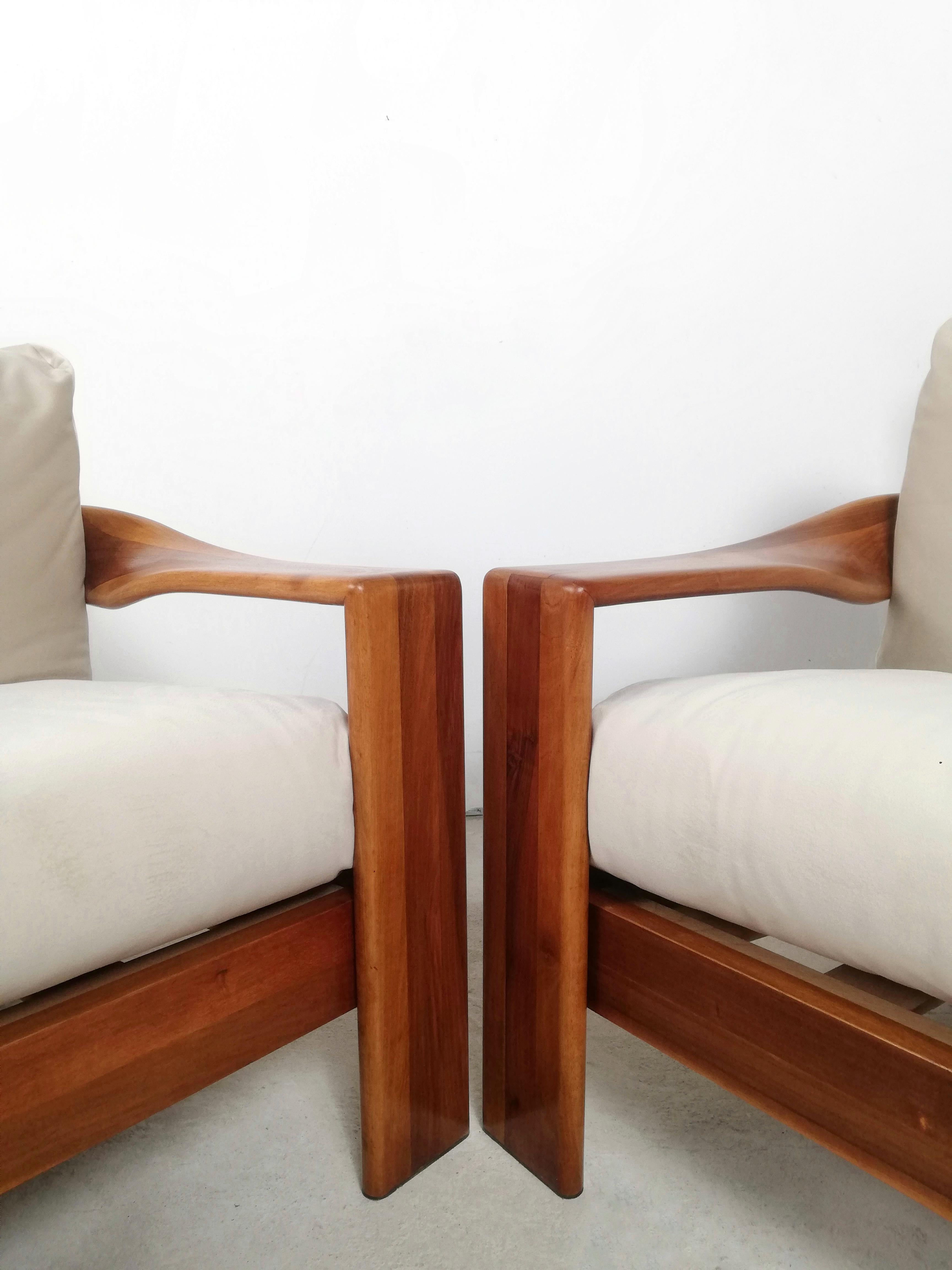 Mid-Century Modern Italian Wood Lounge Chairs in the style of Tobia Scarpa, 1970s, Set of 2