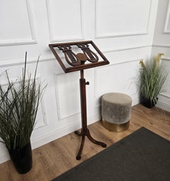 Italian Wood Lyre Shaped Adjustable Tall Floor Lectern Book Stand