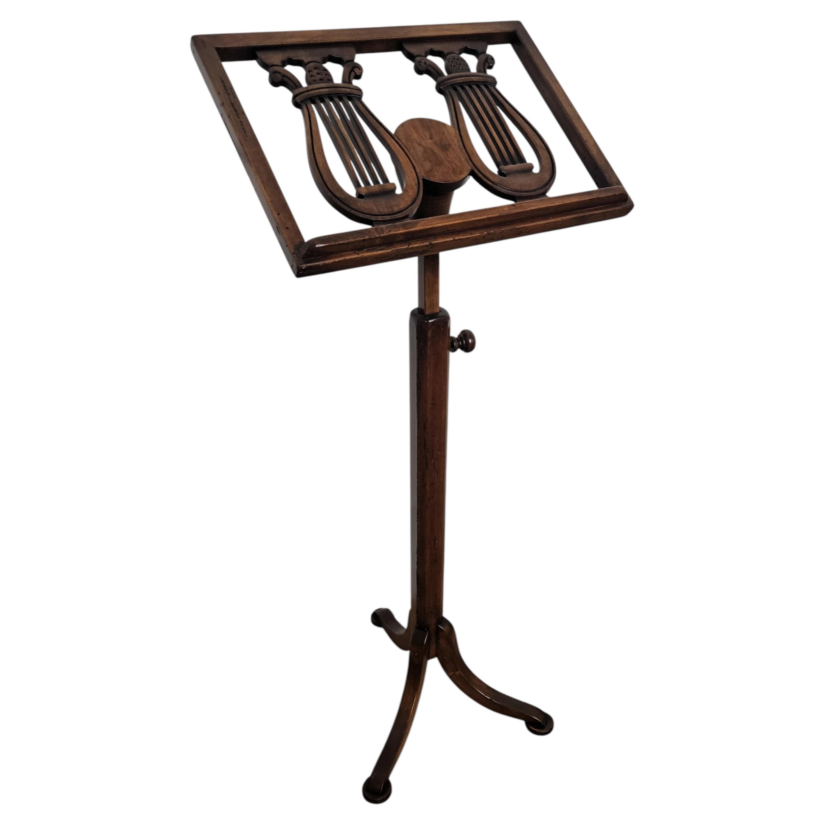 Pupitre de sol haut et réglable en bois, de forme lyre, de fabrication italienne, servant de support à livres