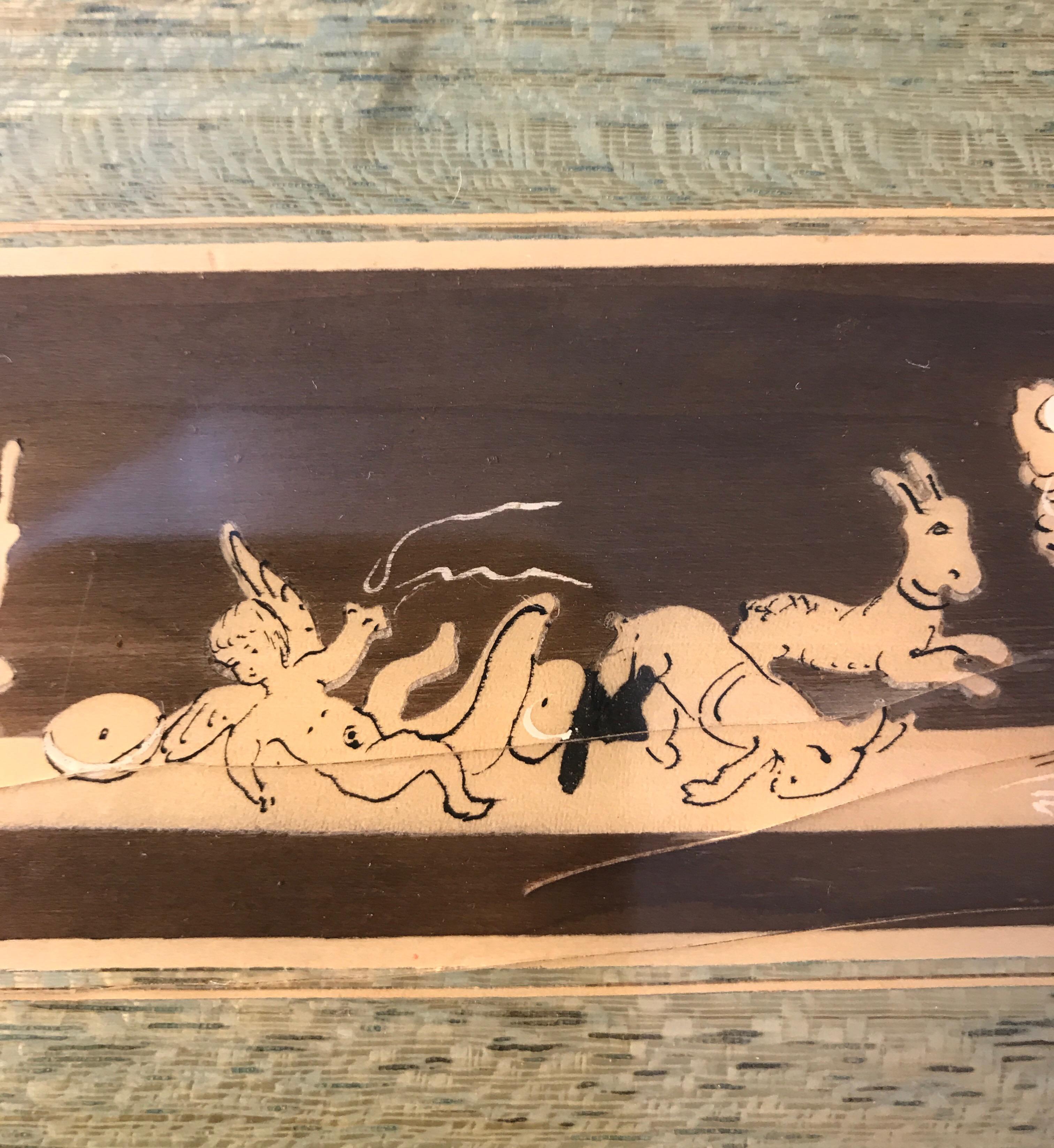 Italian Wood Marquetry Wood Midcentury Box Desk Accessory In Good Condition For Sale In Chicago, IL