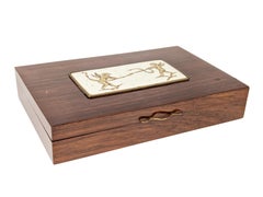 Italian Wood, painted ceramic & brass 1940s box