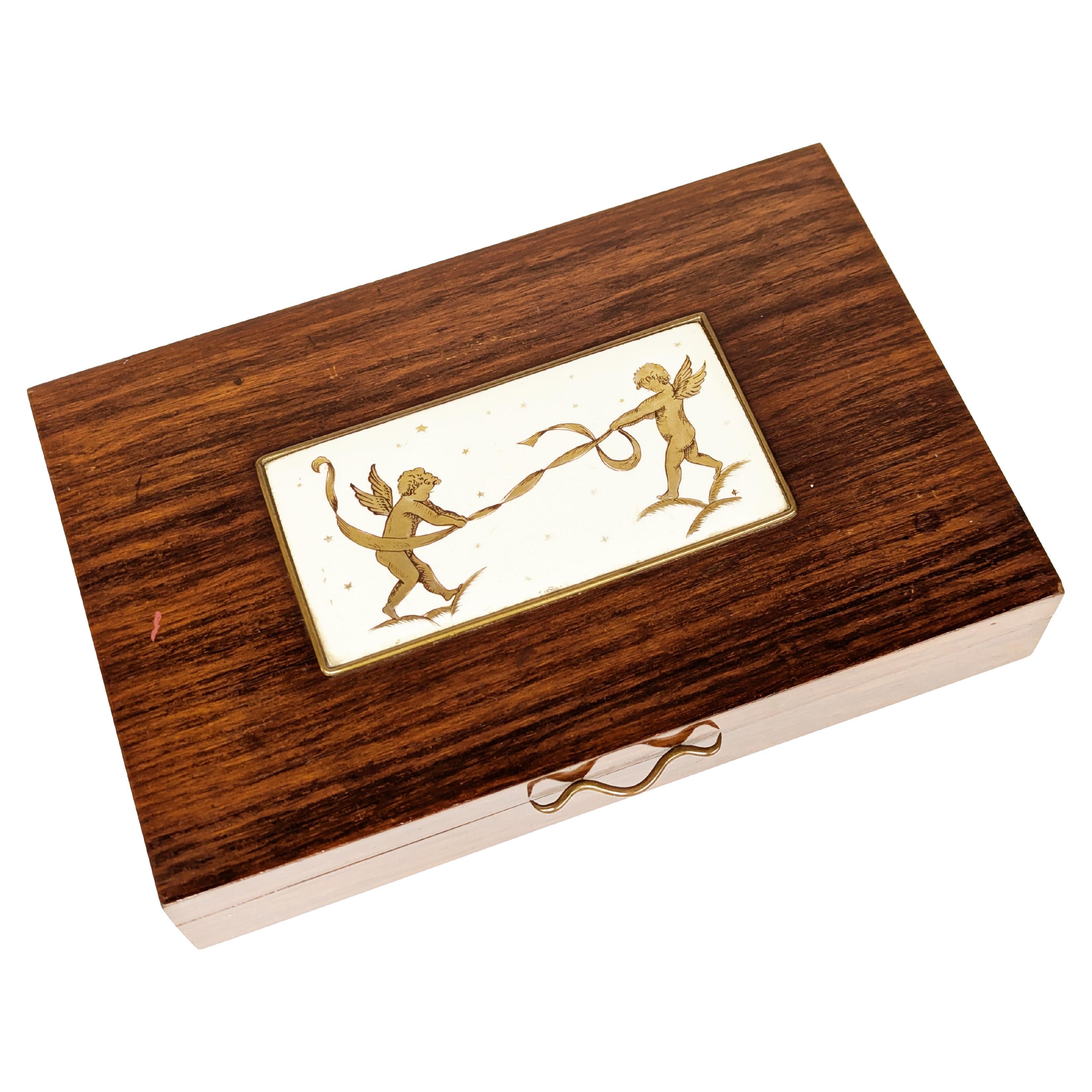 Italian Wood, painted ceramic 
brass 1940s box