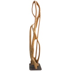 Italian Wood Sculpture from 1970, in Maple on a Steel Base