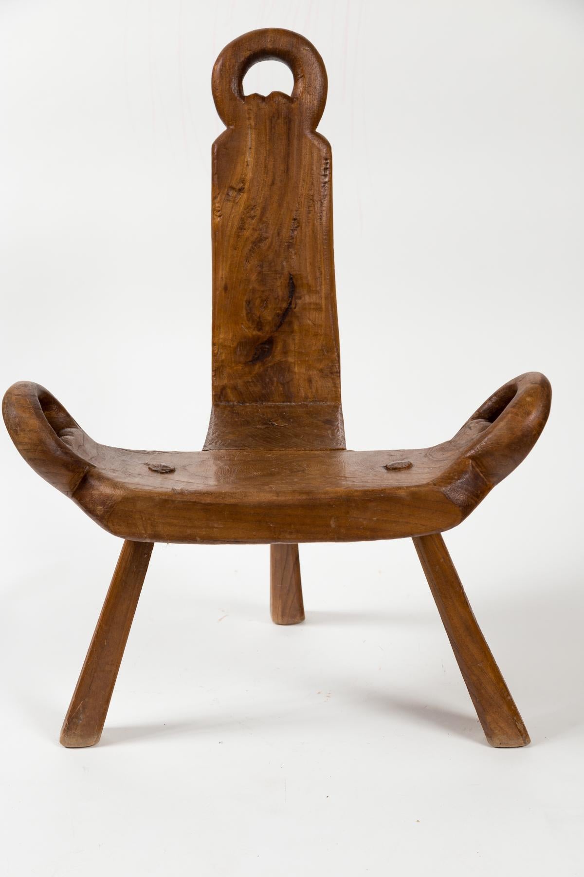 Italian Wood Sgabello Stool, mid-20th century. Doweled construction. A modern interpretation of a European Renaissance chair form.