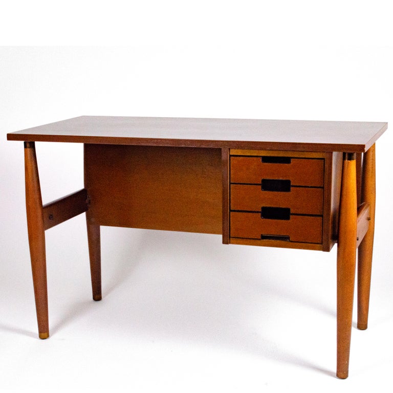 Italian Wood Small Desk With Drawers By Schirolli Mantova 1960s
