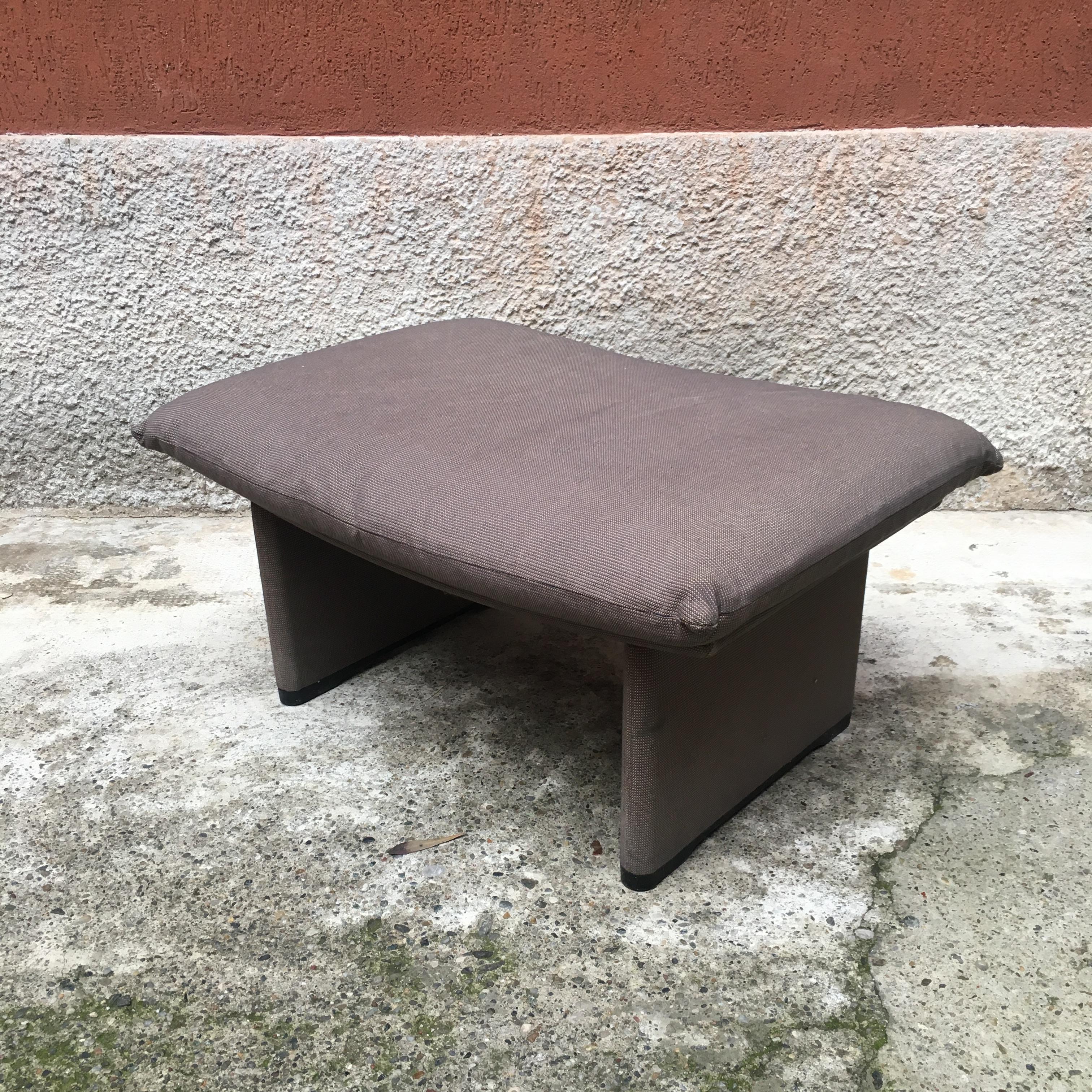 Post-Modern Italian Wood Structure and Grey Fabric Padding Pouf, 1980s