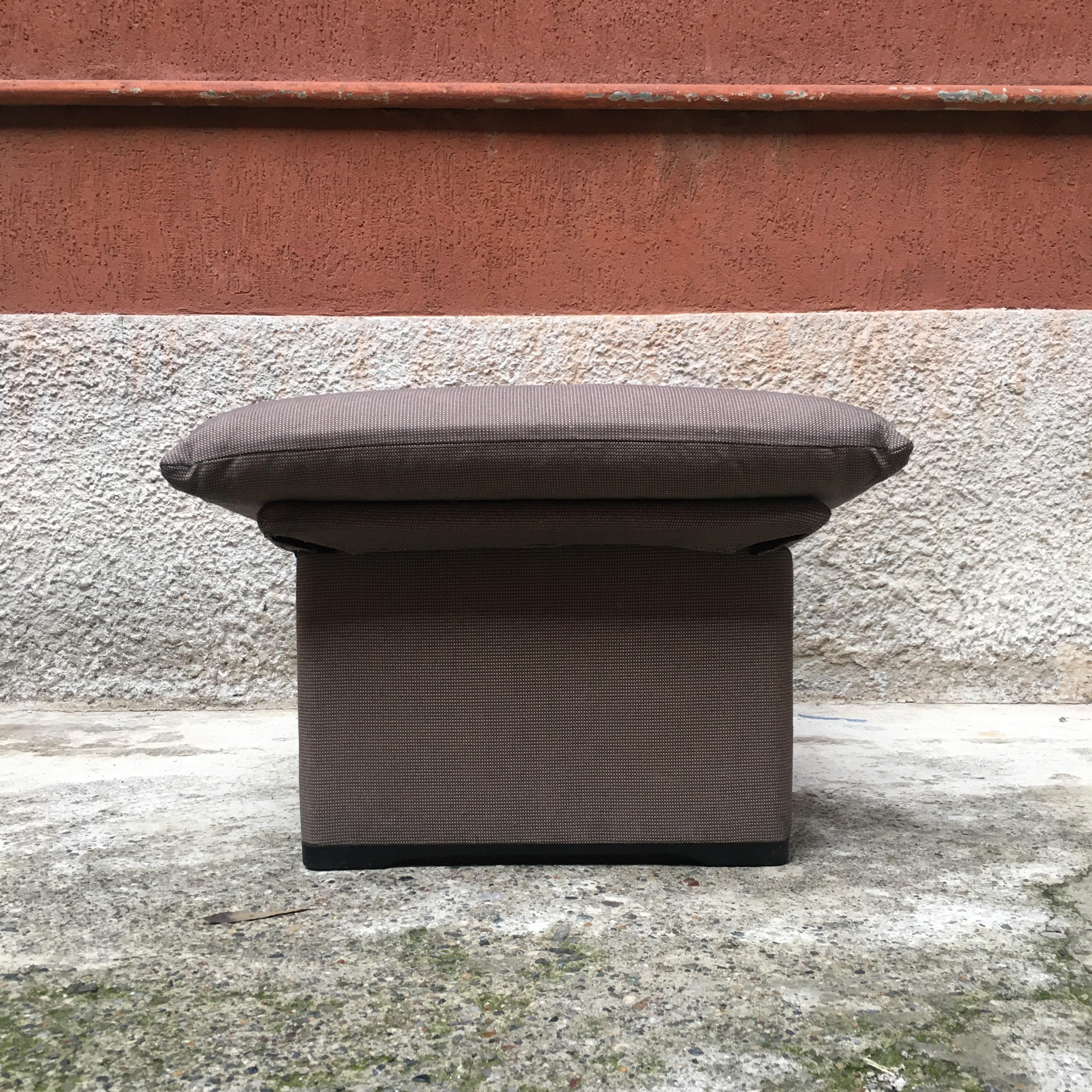 Italian Wood Structure and Grey Fabric Padding Pouf, 1980s 1