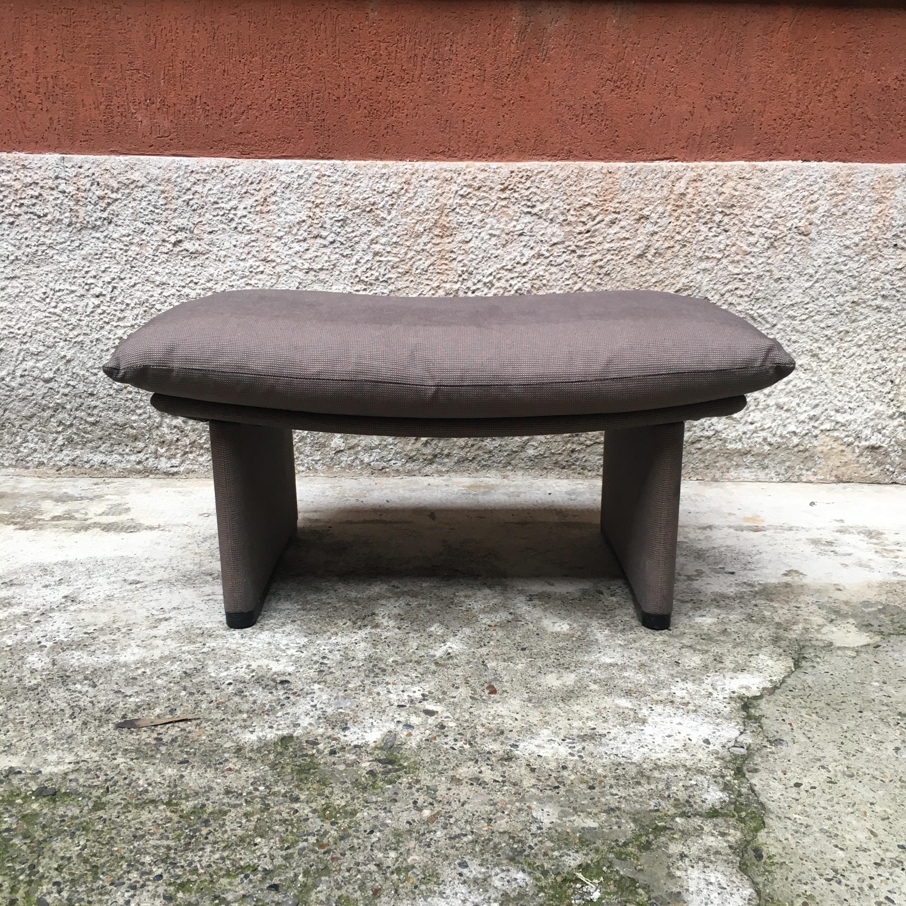 Italian Wood Structure and Grey Fabric Padding Pouf, 1980s 4