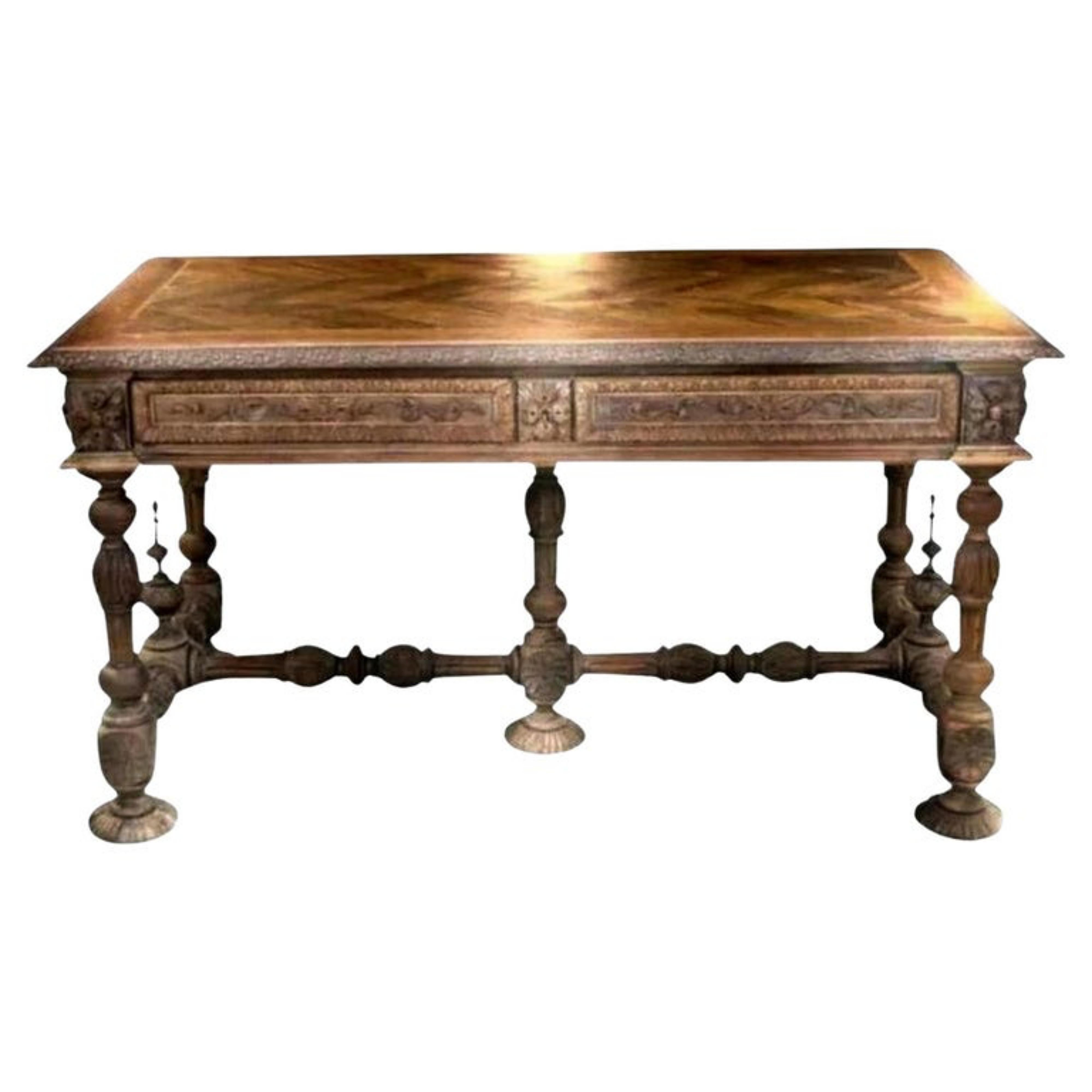 Table italienne en Wood Wood 19ème siècle. Style Renaissance 4