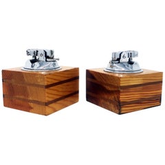 Retro Italian Wood Table Lighters, a Pair