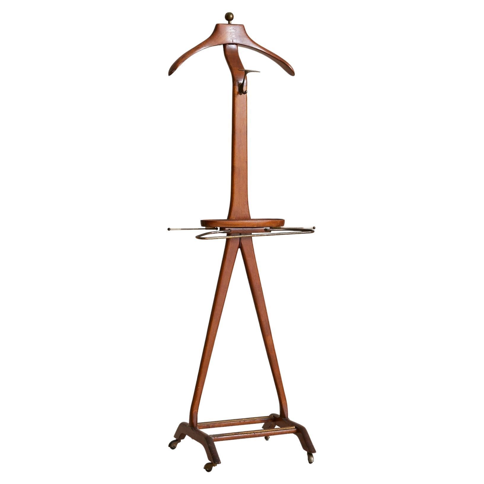 Italian Wood Valet Stand on Casters Attributed to Ico Parisi, 1950s