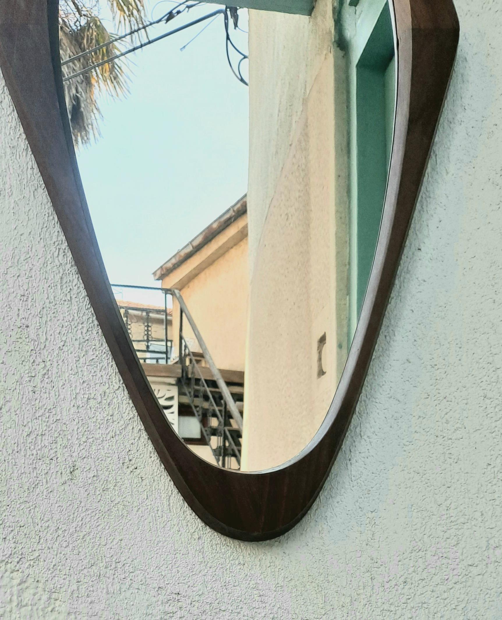 Italian Wood  Wall Mirror Attributed to Franco Campo  In Good Condition For Sale In Los Angeles, CA