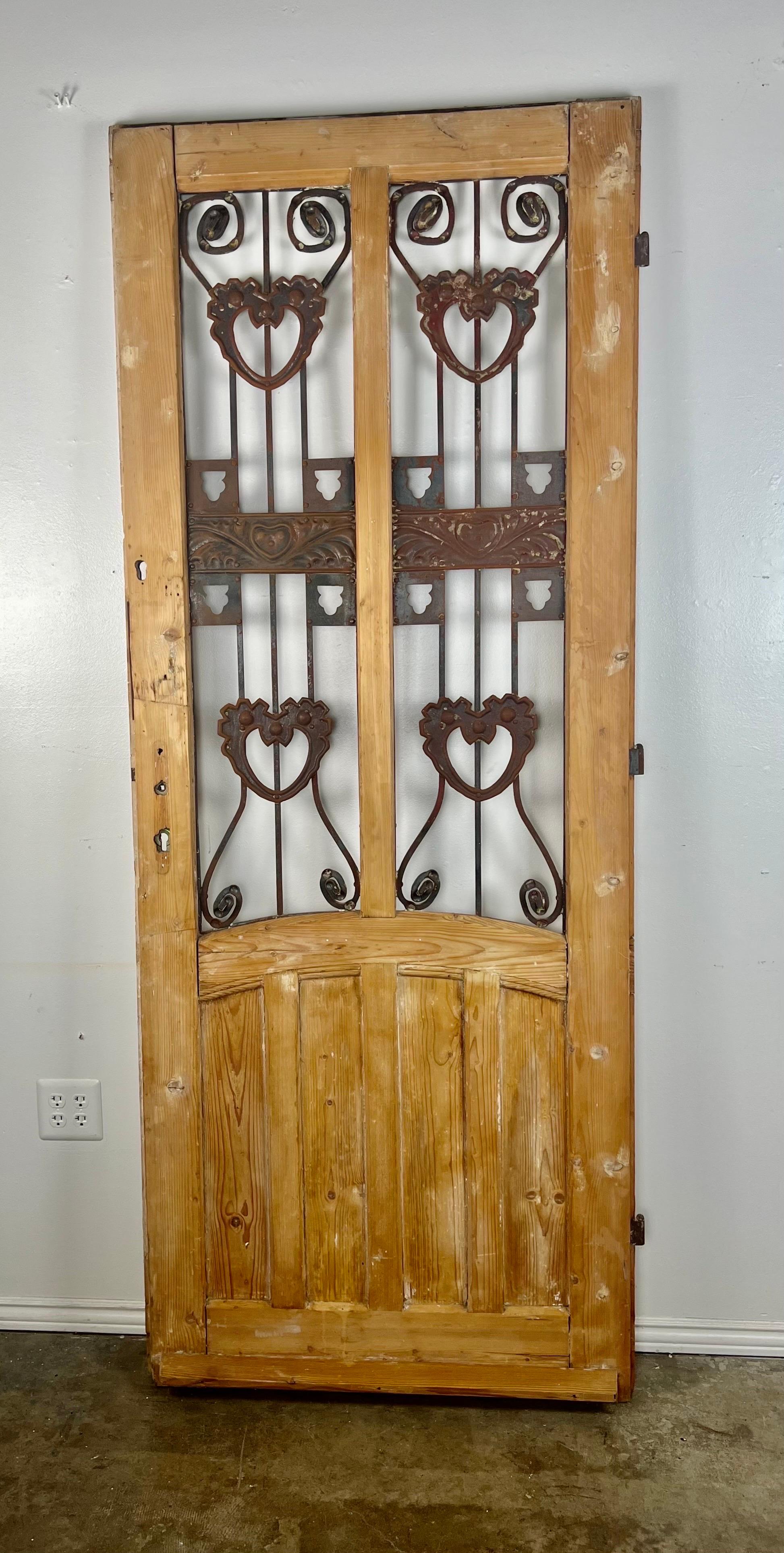 Baroque Italian Wood & Wrought Iron Door C. 1930's