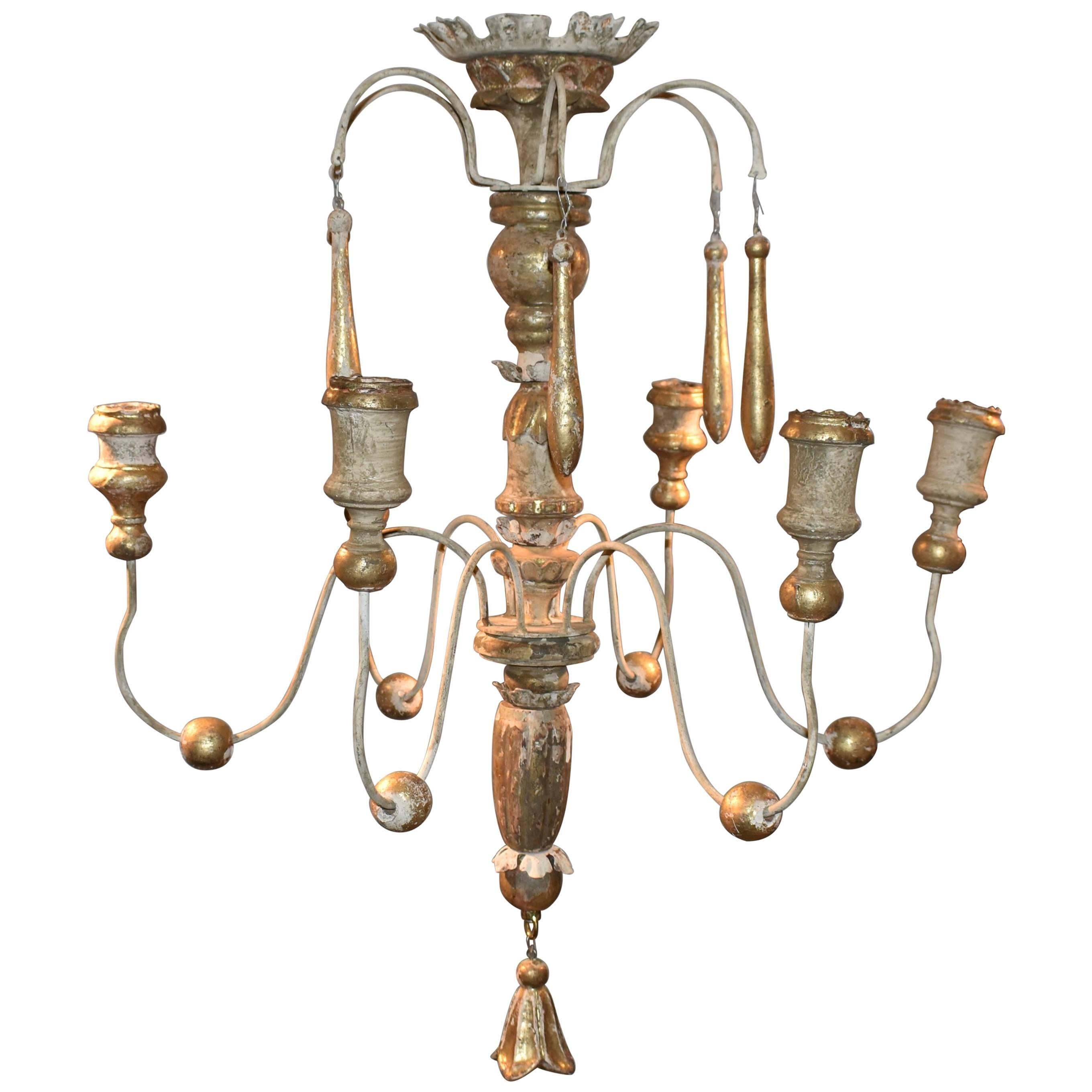 Italian Wooden 18th Century Church Fragment Chandelier