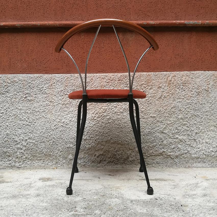 Late 20th Century Italian Wooden and Chromed Metal Chair, 1980s