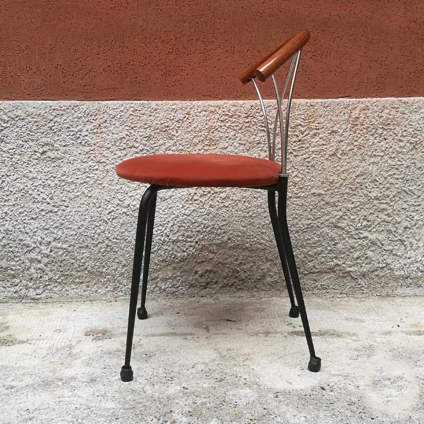 Italian Wooden and Chromed Metal Chairs, 1980s In Excellent Condition In MIlano, IT