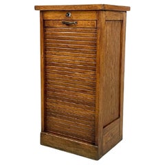 Used Italian wooden archive cabinet with a shutter opening and metal handle, 1940s