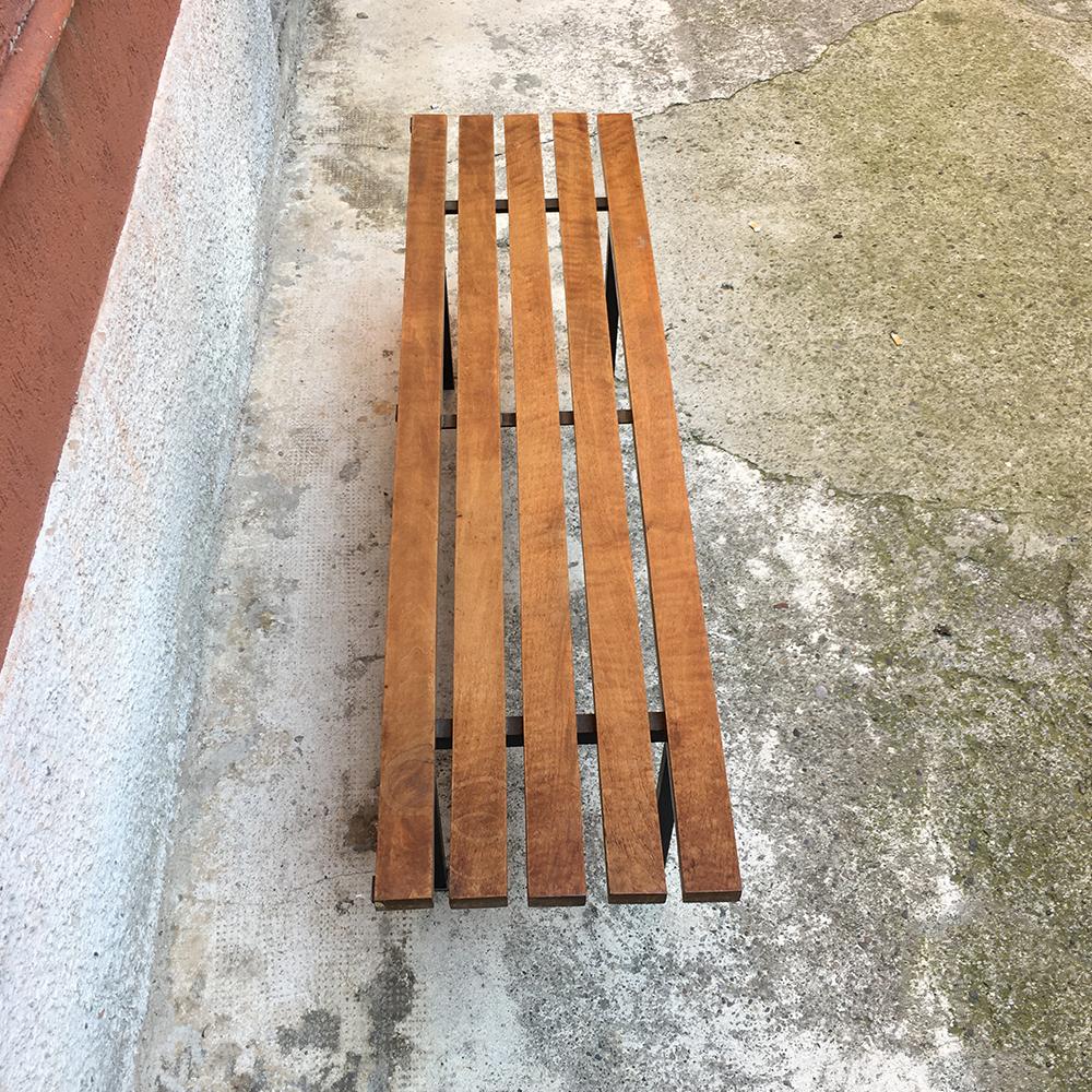 Italian Wooden Bench with Metal Structure and Brass Tips, 1950s 1