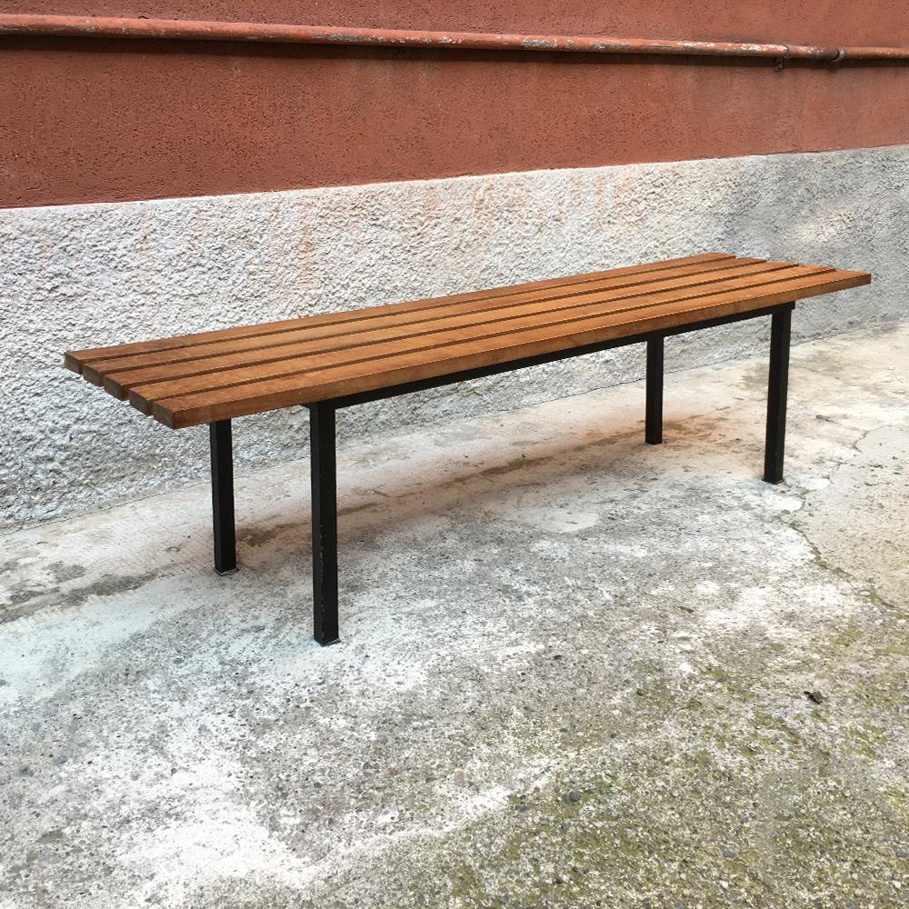 Italian Wooden Bench with Metal Structure and Brass Tips, 1950s 2