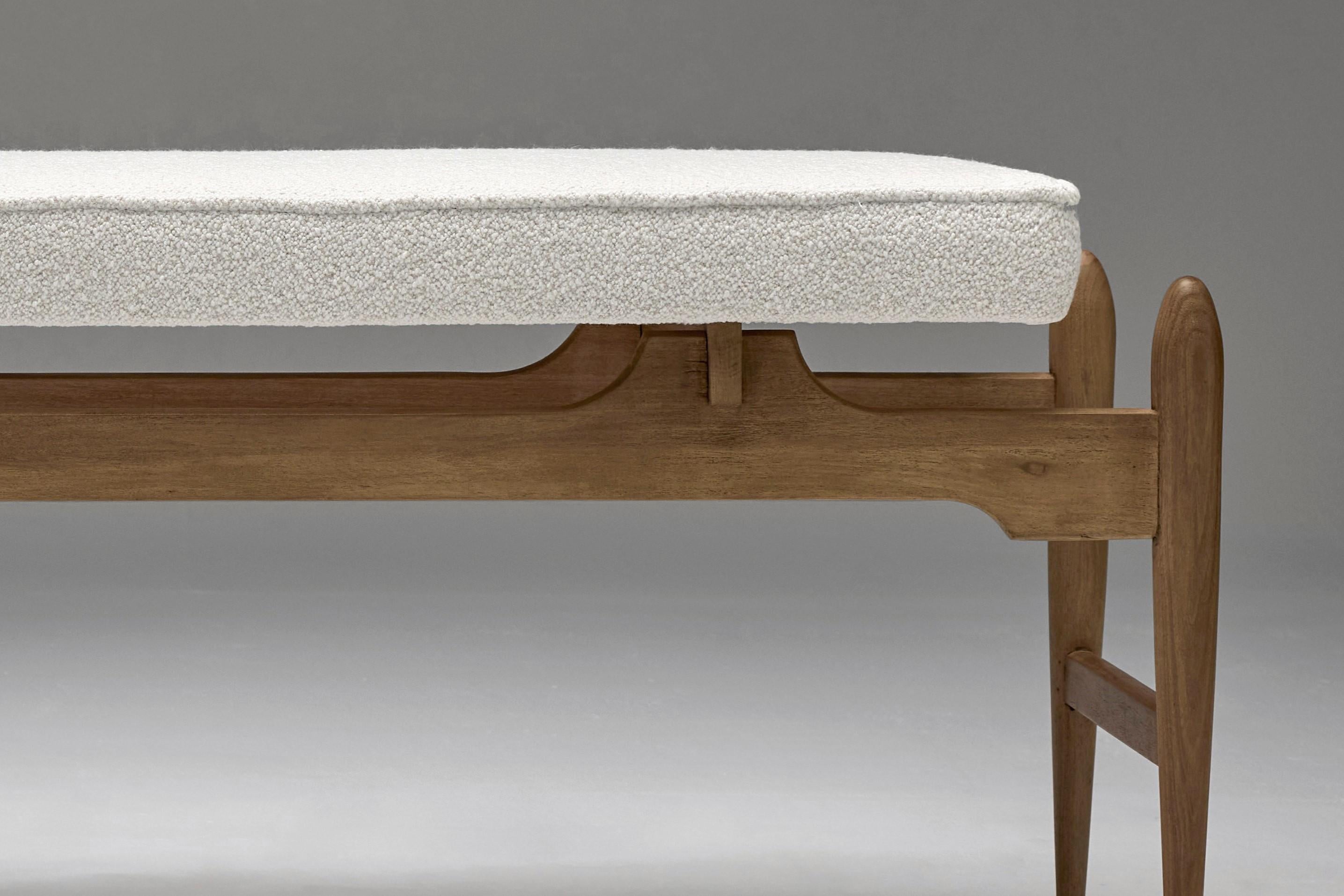 Post-Modern Italian Wooden Bench with Upholstered Seat, 1970s For Sale