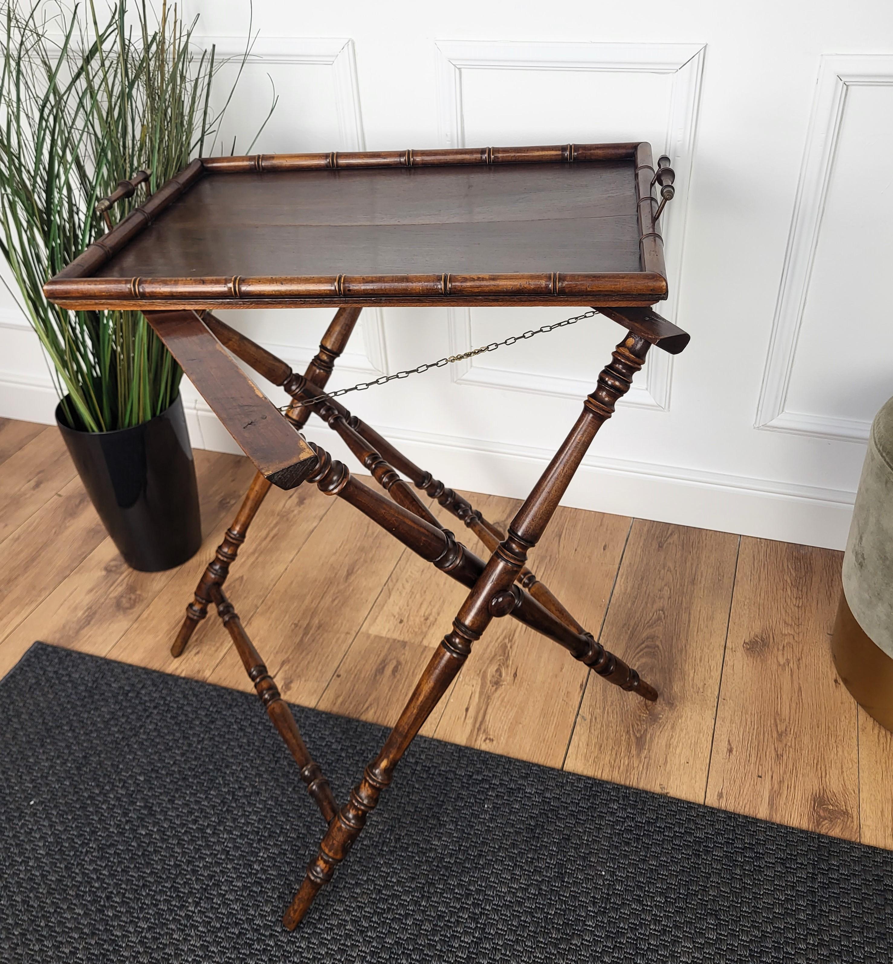 Italian Wooden Brass Folding Serving Table Butlers Tray Stand 1