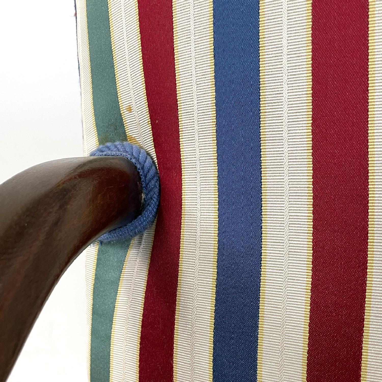 Italian wooden chair with armrests with colorful striped fabric, early 1900s For Sale 5