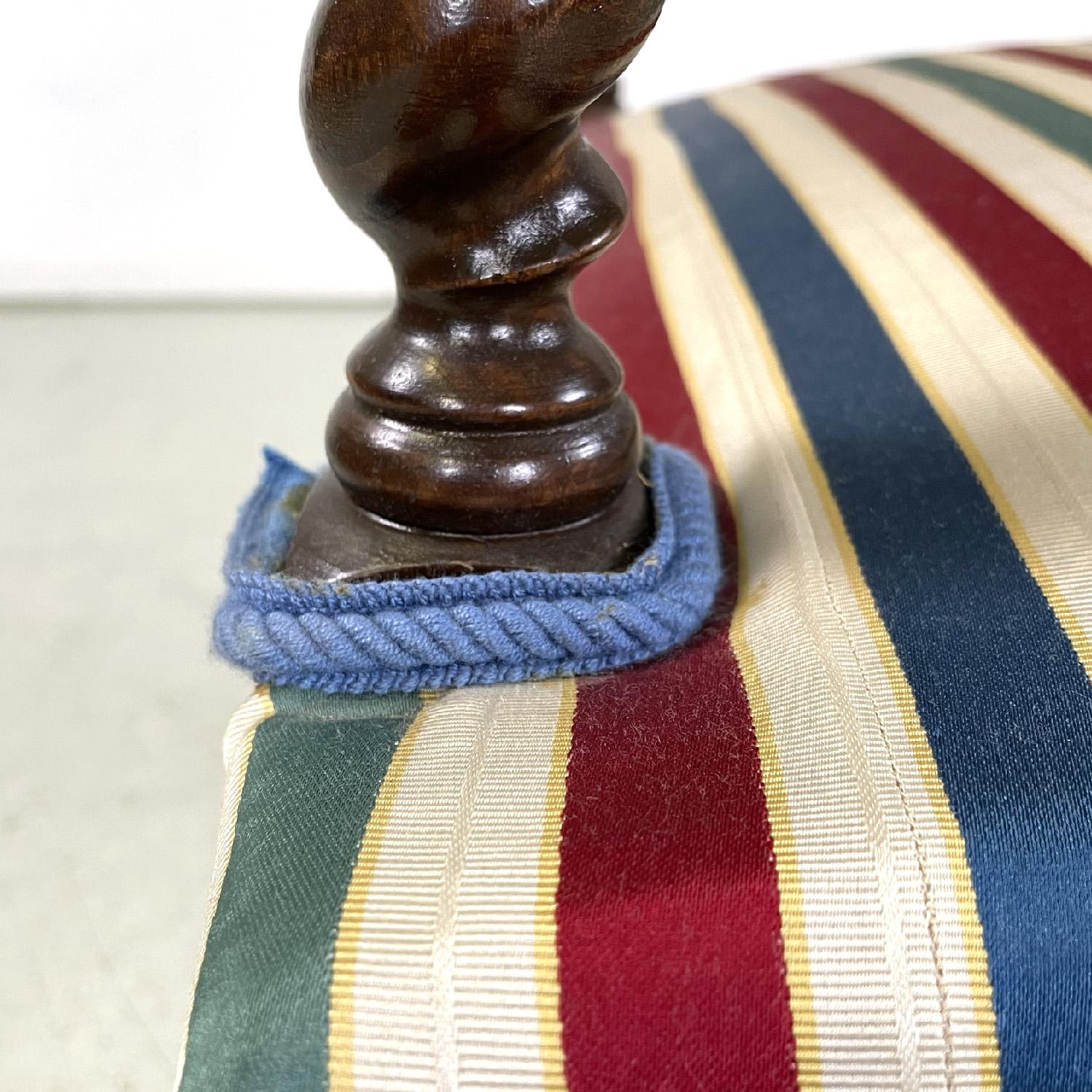 Italian wooden chair with armrests with colorful striped fabric, early 1900s For Sale 3