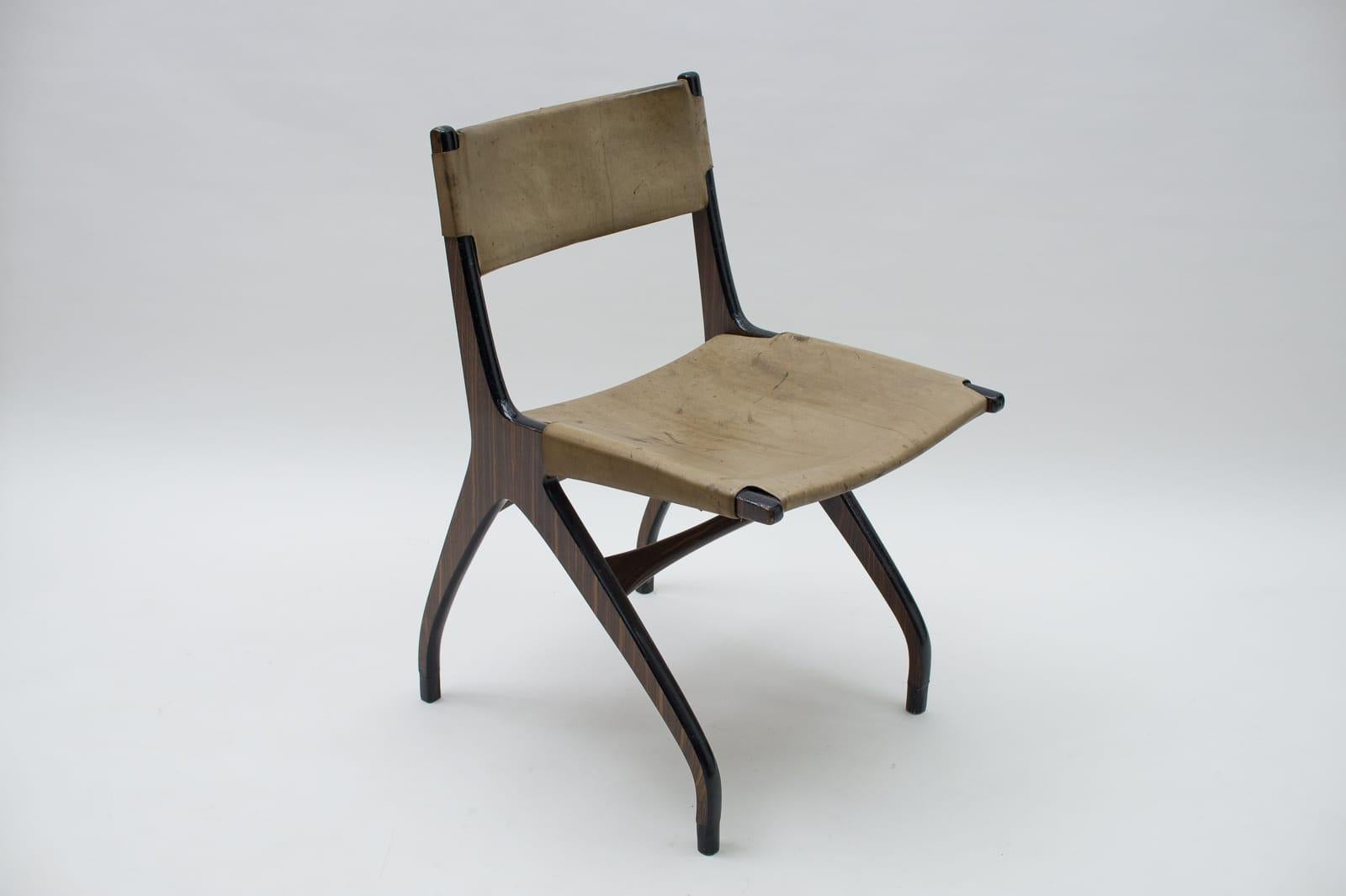 Italian Wooden Chair with Leather Upholstery, 1960s For Sale 4