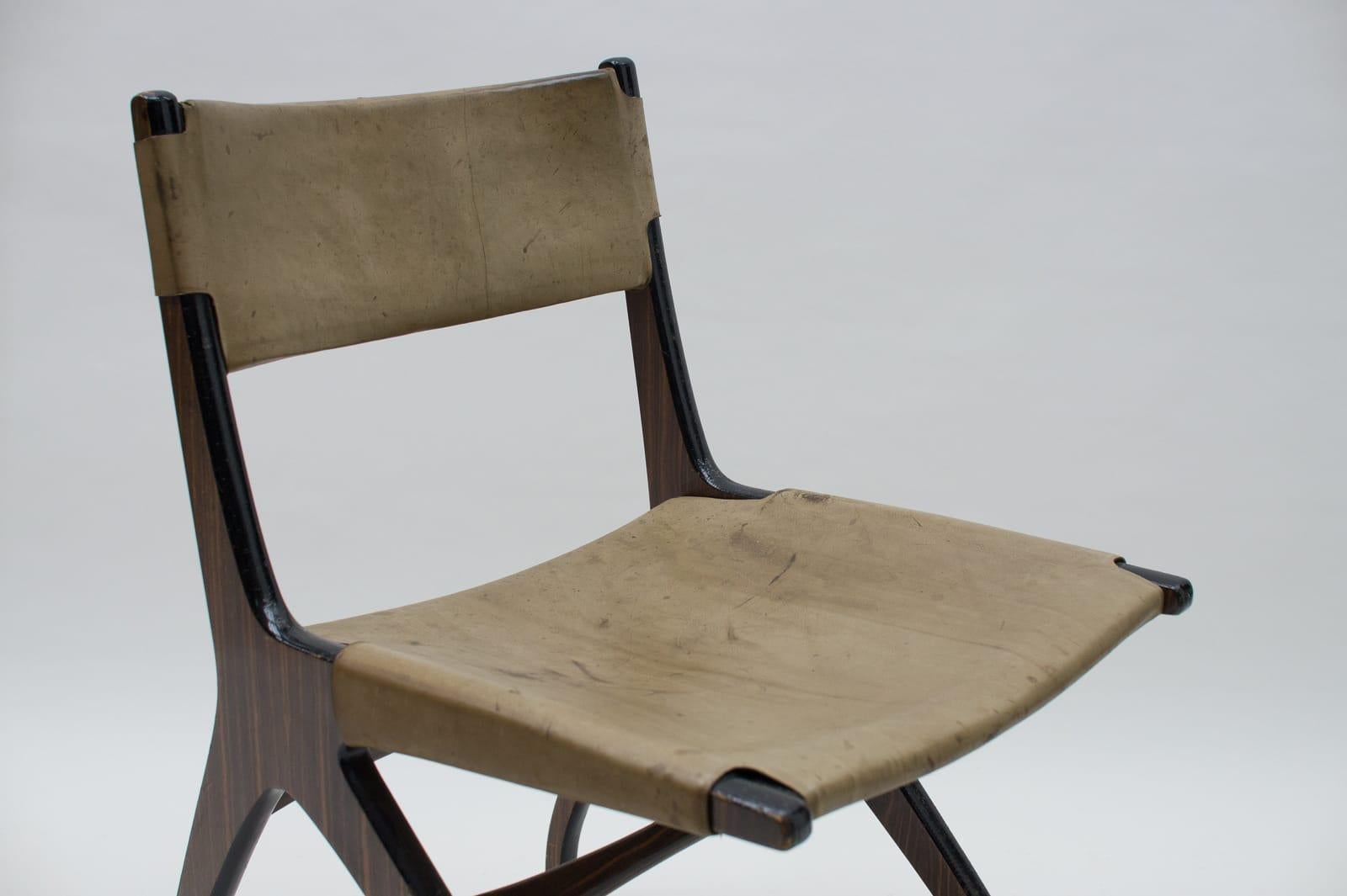 Italian Wooden Chair with Leather Upholstery, 1960s For Sale 5