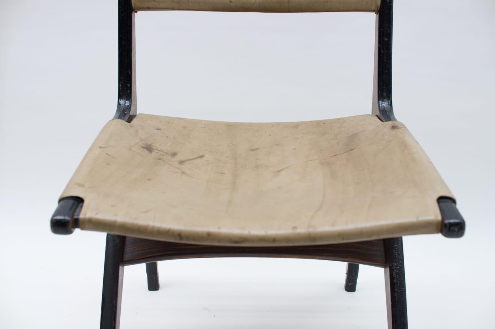 Italian Wooden Chair with Leather Upholstery, 1960s For Sale 8