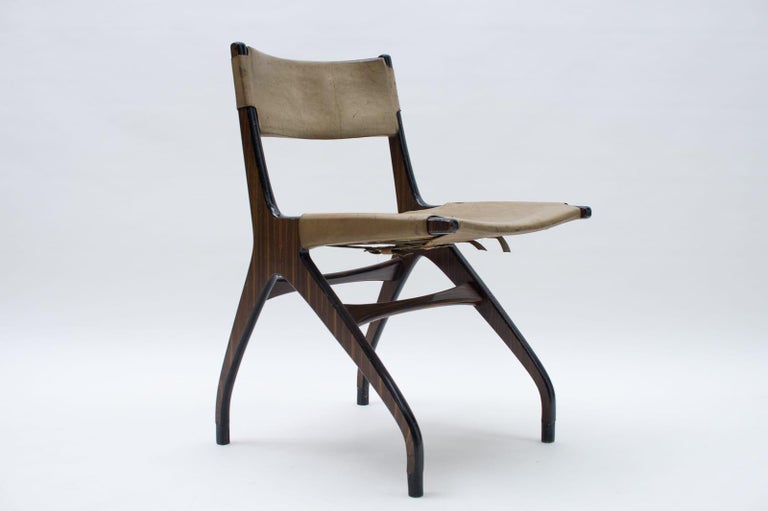 Italian Wooden Chair with Leather Upholstery, 1960s For Sale at 1stDibs