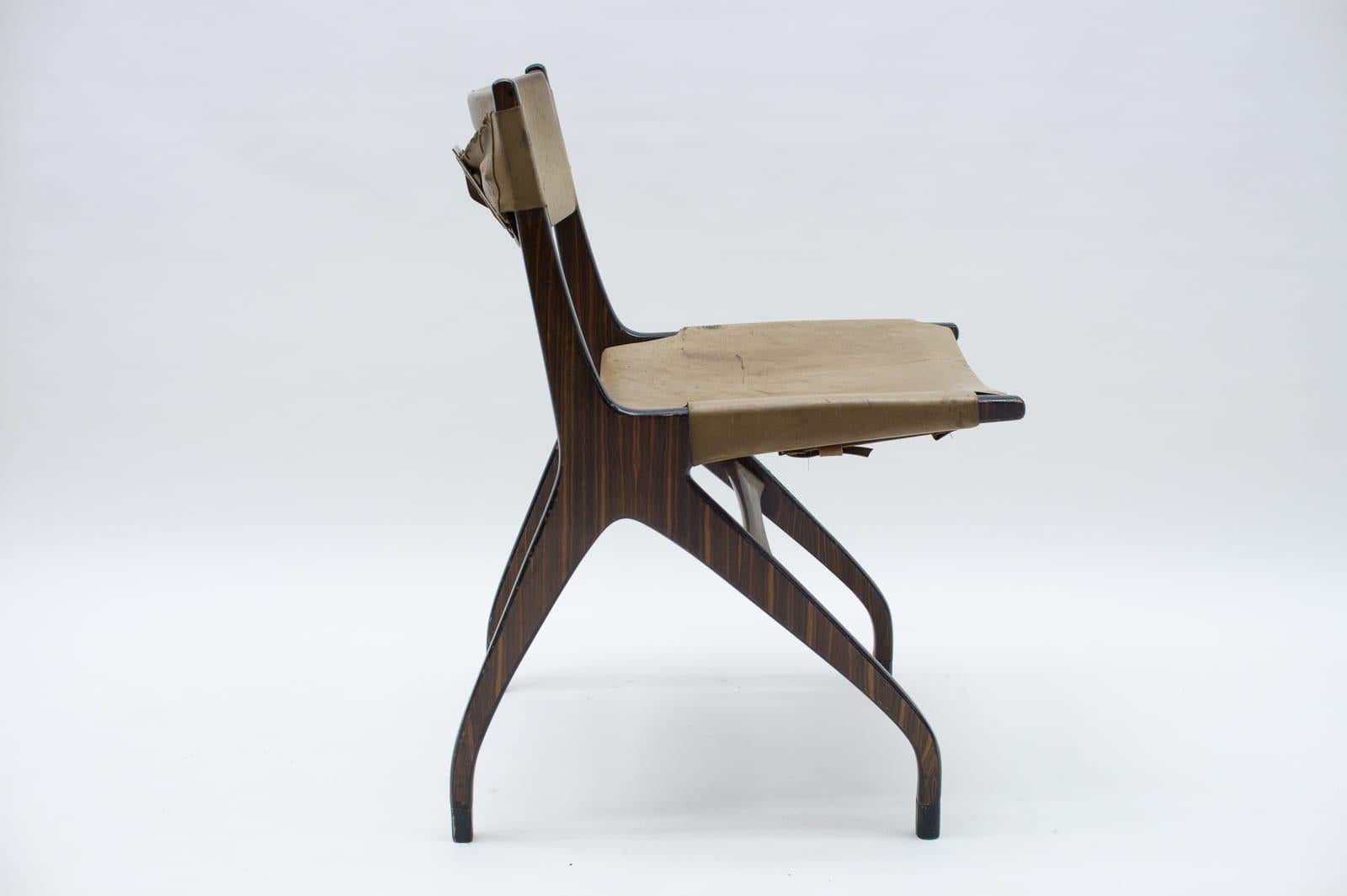 Italian Wooden Chair with Leather Upholstery, 1960s For Sale 1