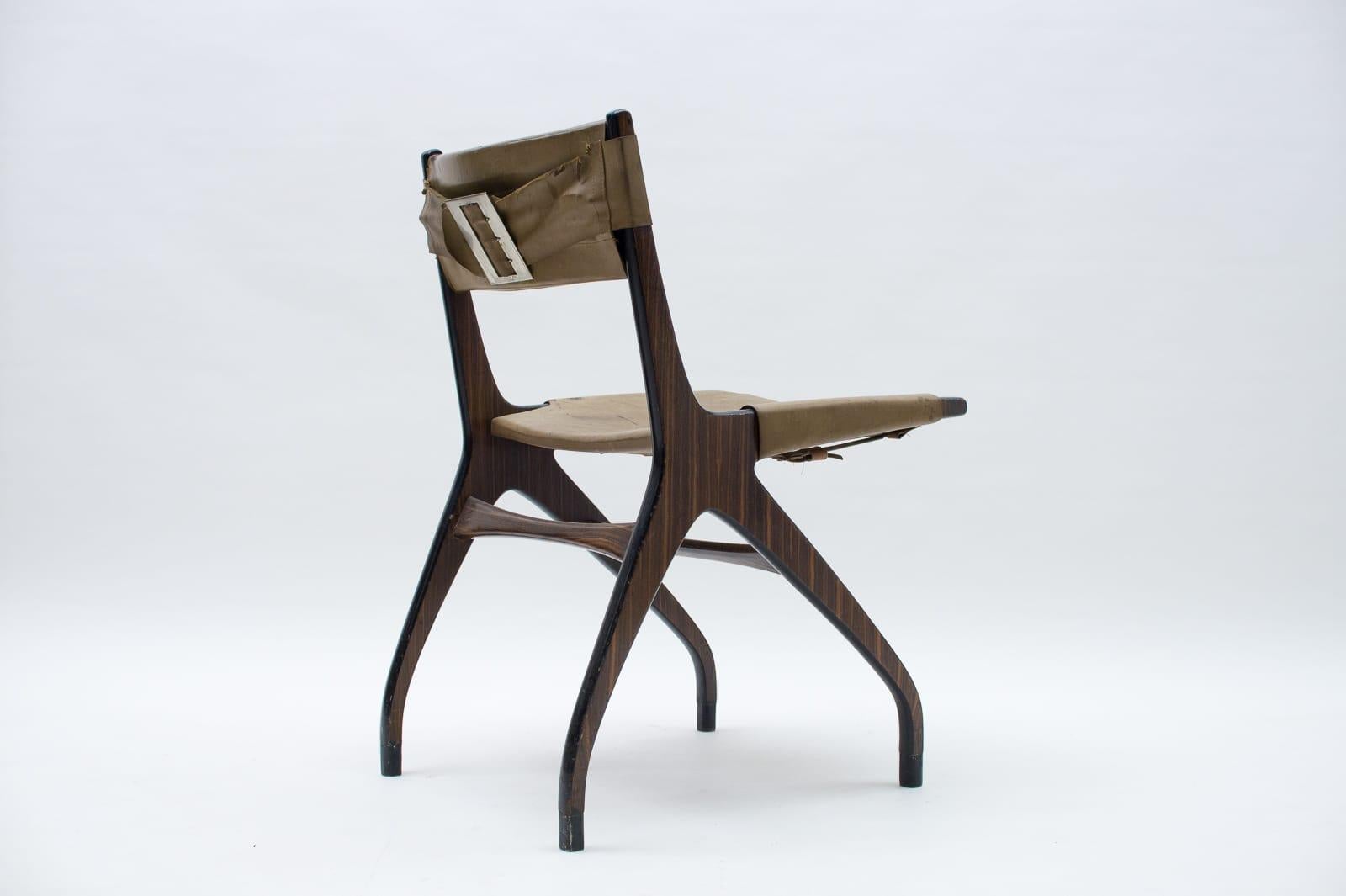 Italian Wooden Chair with Leather Upholstery, 1960s For Sale 2
