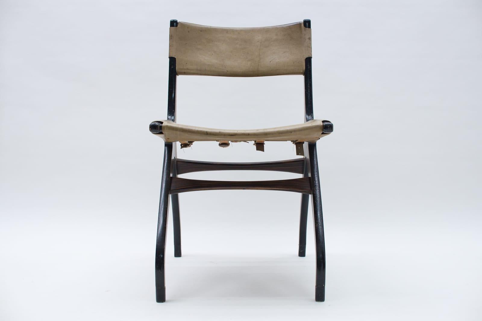 Italian Wooden Chair with Leather Upholstery, 1960s For Sale 3