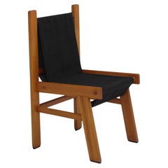 Vintage Italian wooden Chairs with black fabric