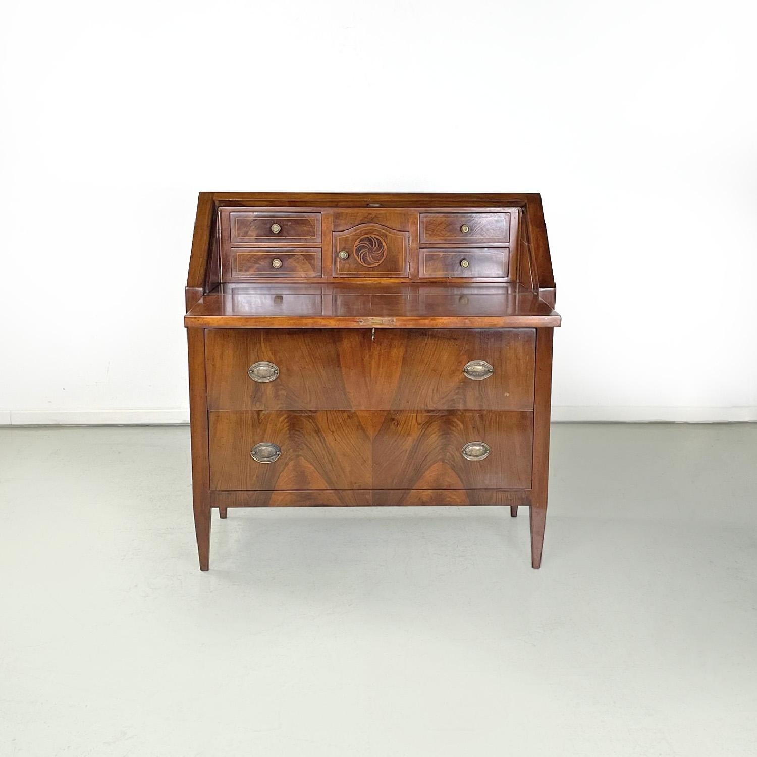 Early 20th Century Italian wooden chest of drawers or writing desk with flap, 1900s