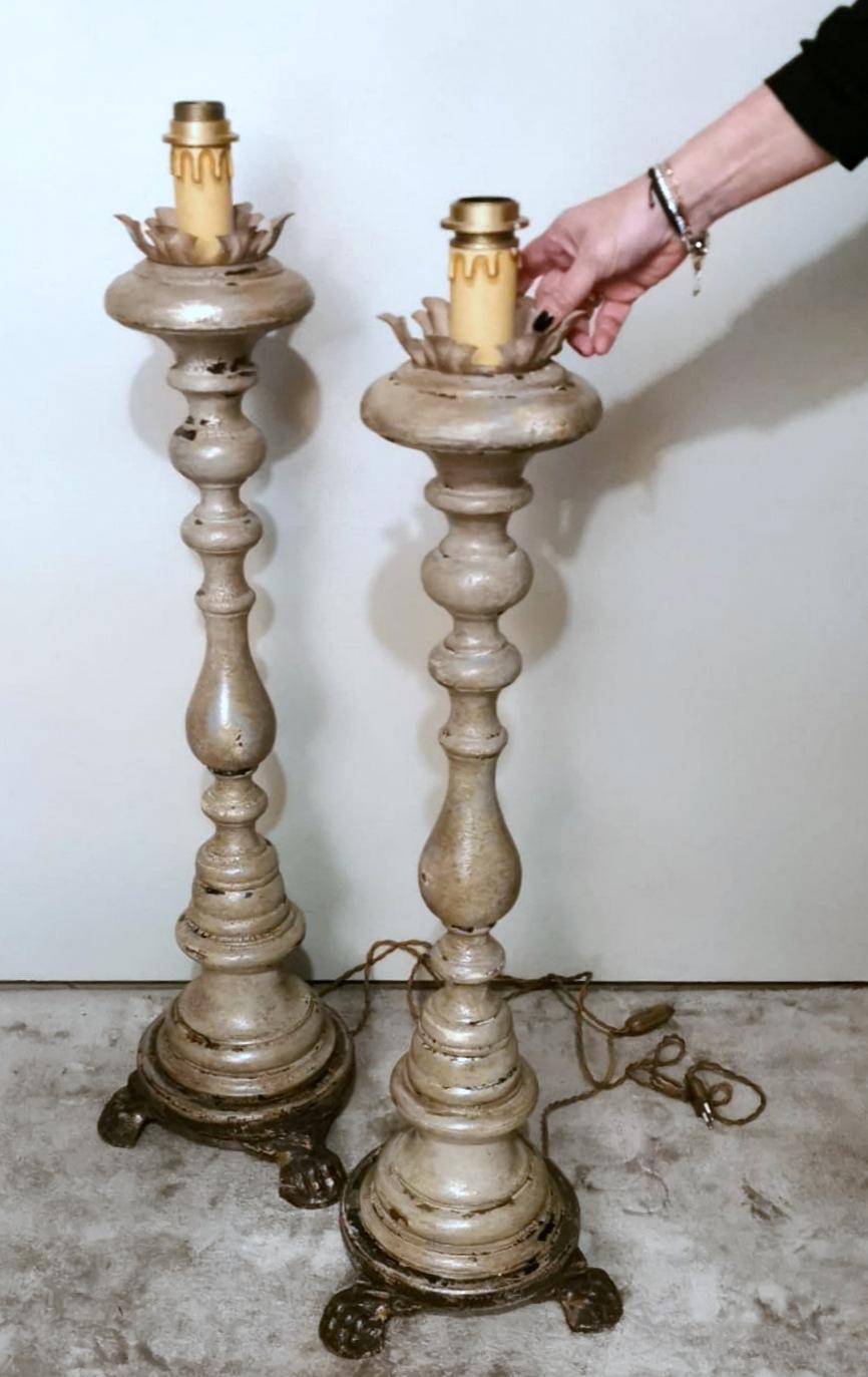 Italian Wooden Church Candlesticks in the Shape of a Torch Holder For Sale 8