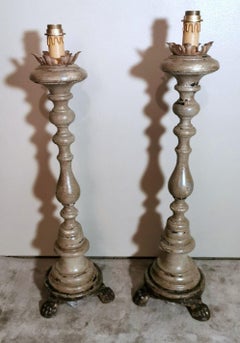 Italian Wooden Church Candlesticks in the Shape of a Torch Holder
