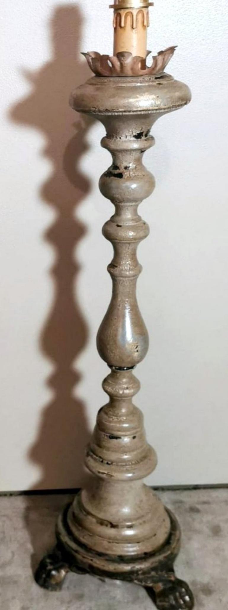 Hand-Crafted Italian Wooden Church Candlesticks in the Shape of a Torch Holder For Sale