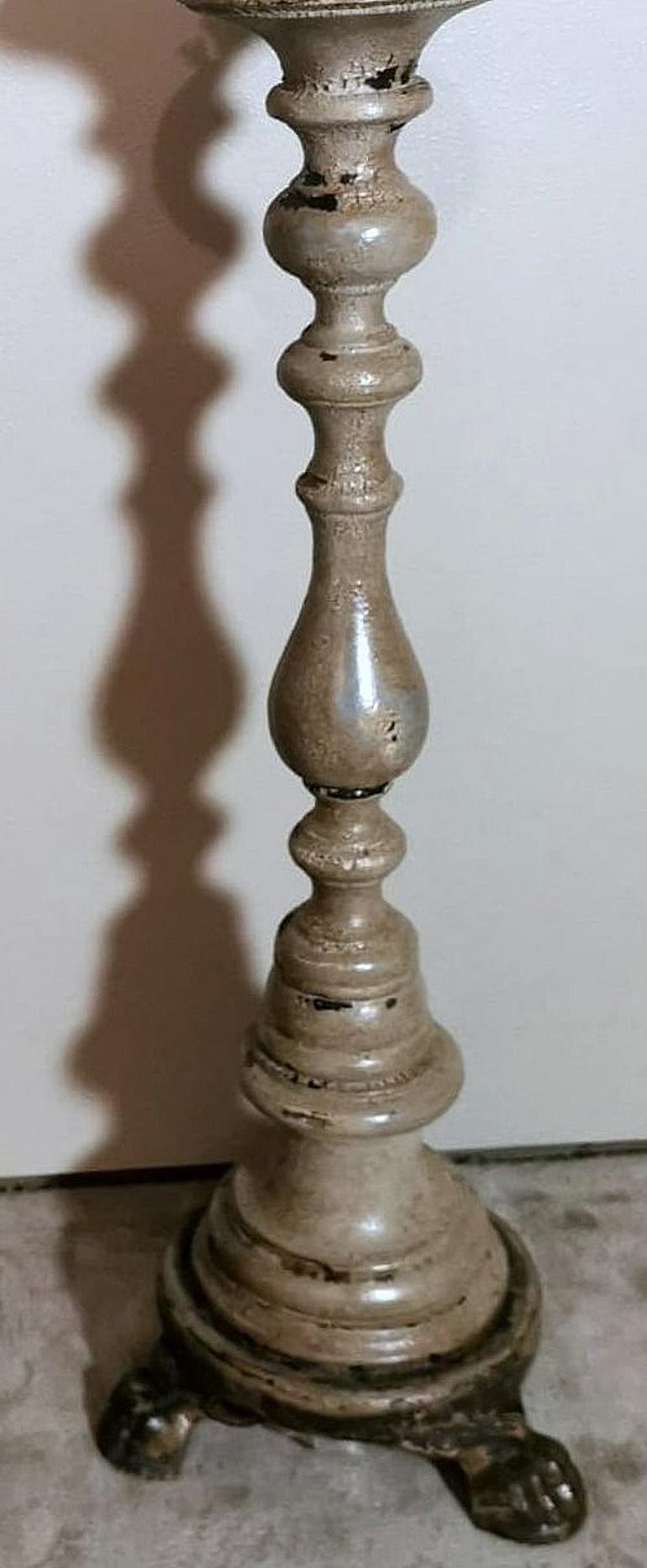 Bronze Italian Wooden Church Candlesticks in the Shape of a Torch Holder For Sale
