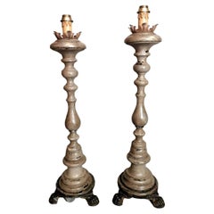 Italian Wooden Church Candlesticks in the Shape of a Torch Holder