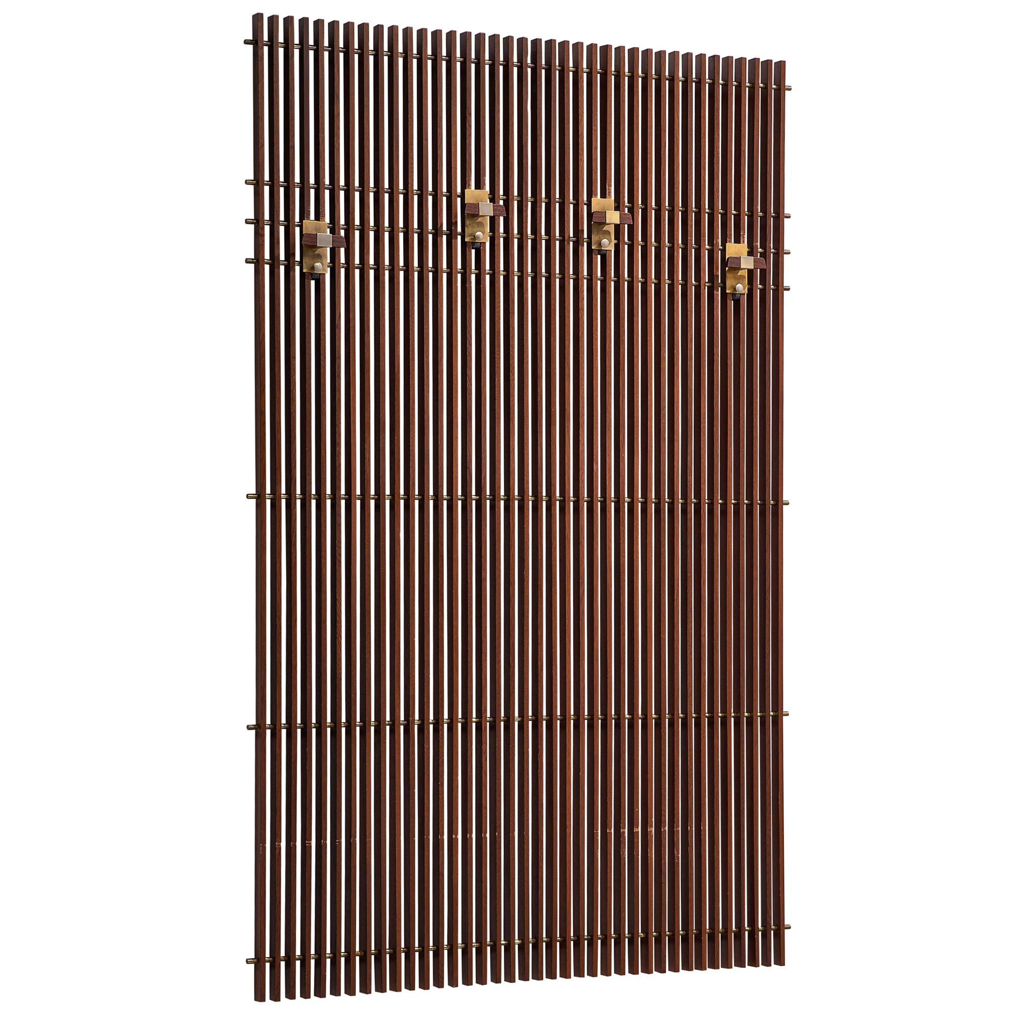 Italian Wooden Coatrack with Brass Details