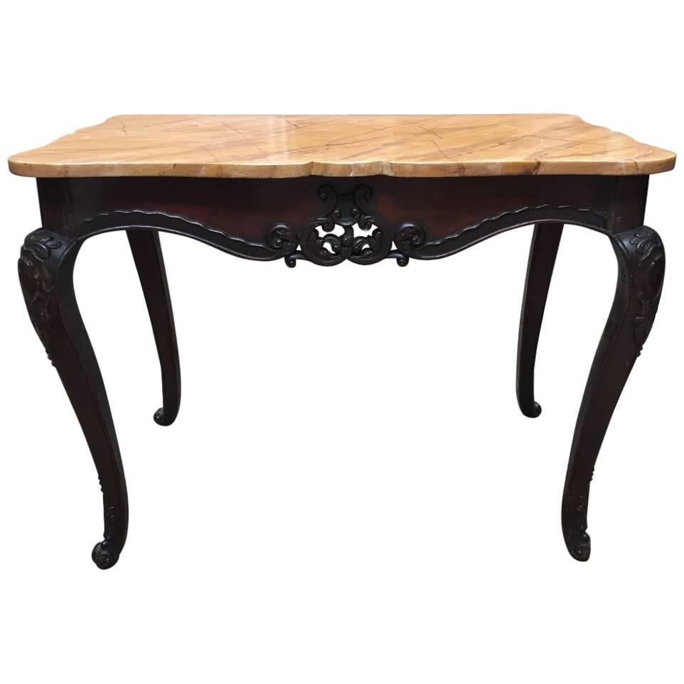Italian Wooden Console with Faux Marble Top from Early 20th Century For Sale