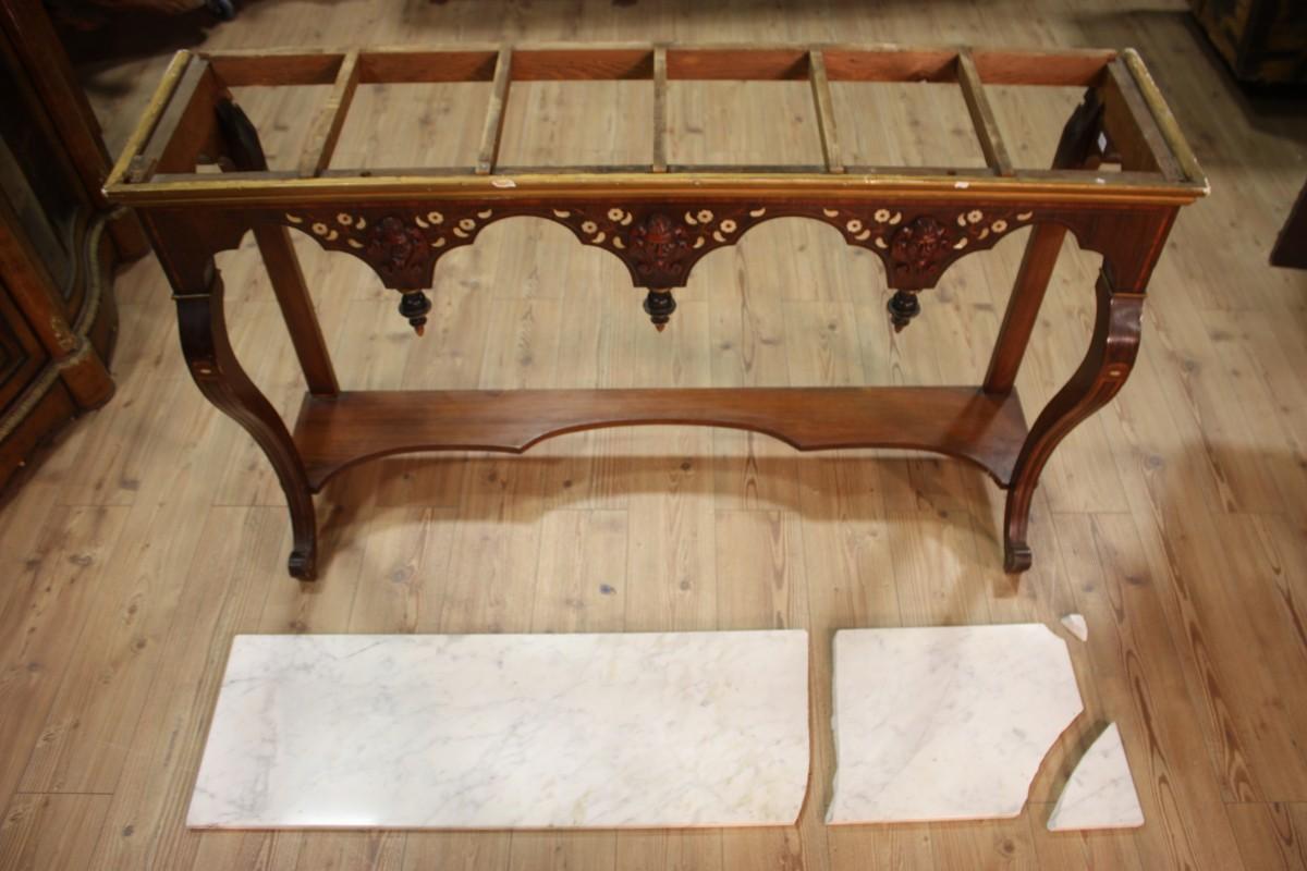 Italian Wooden Console with Marble Top, 20th Century For Sale 3