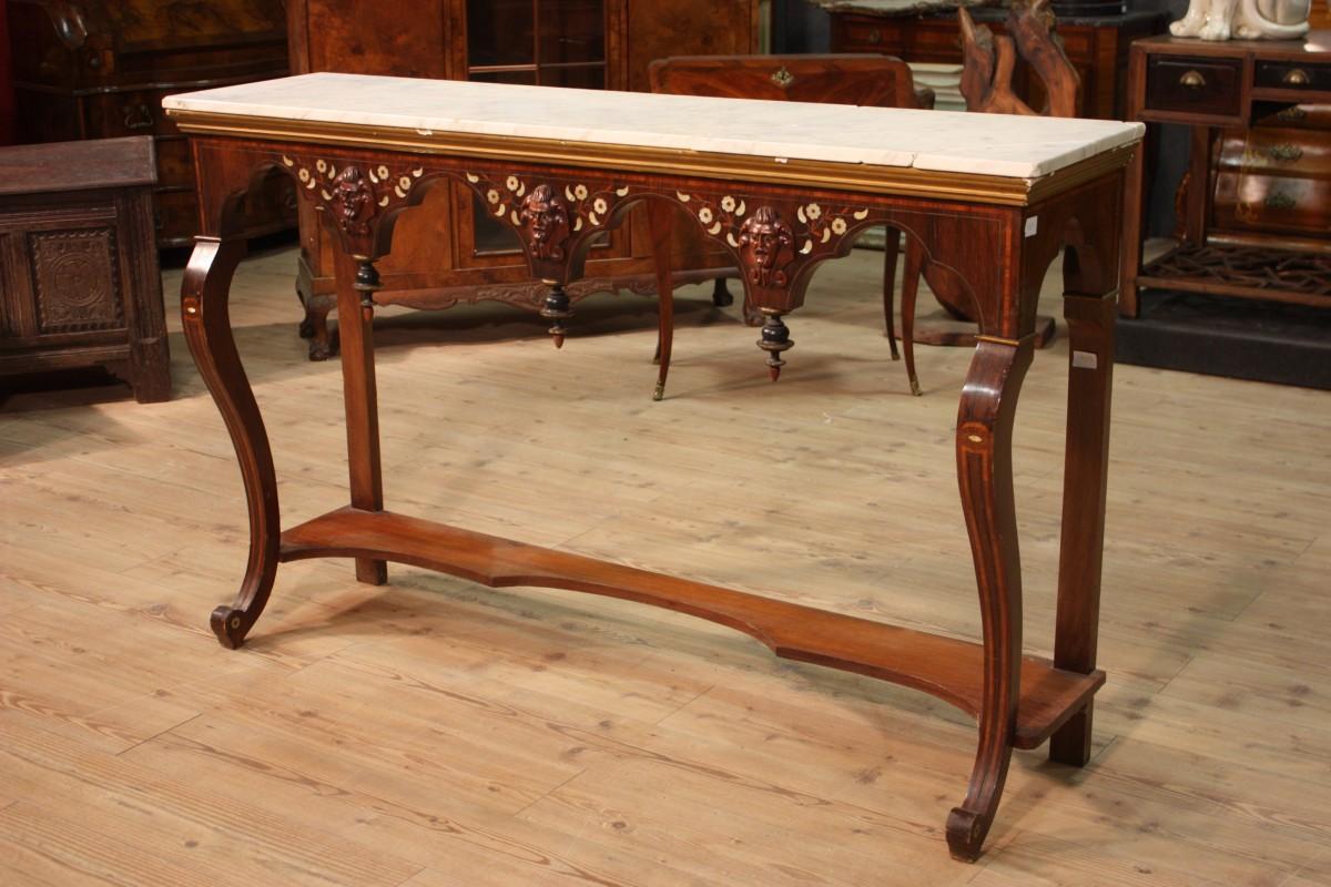 Italian Wooden Console with Marble Top, 20th Century For Sale 5