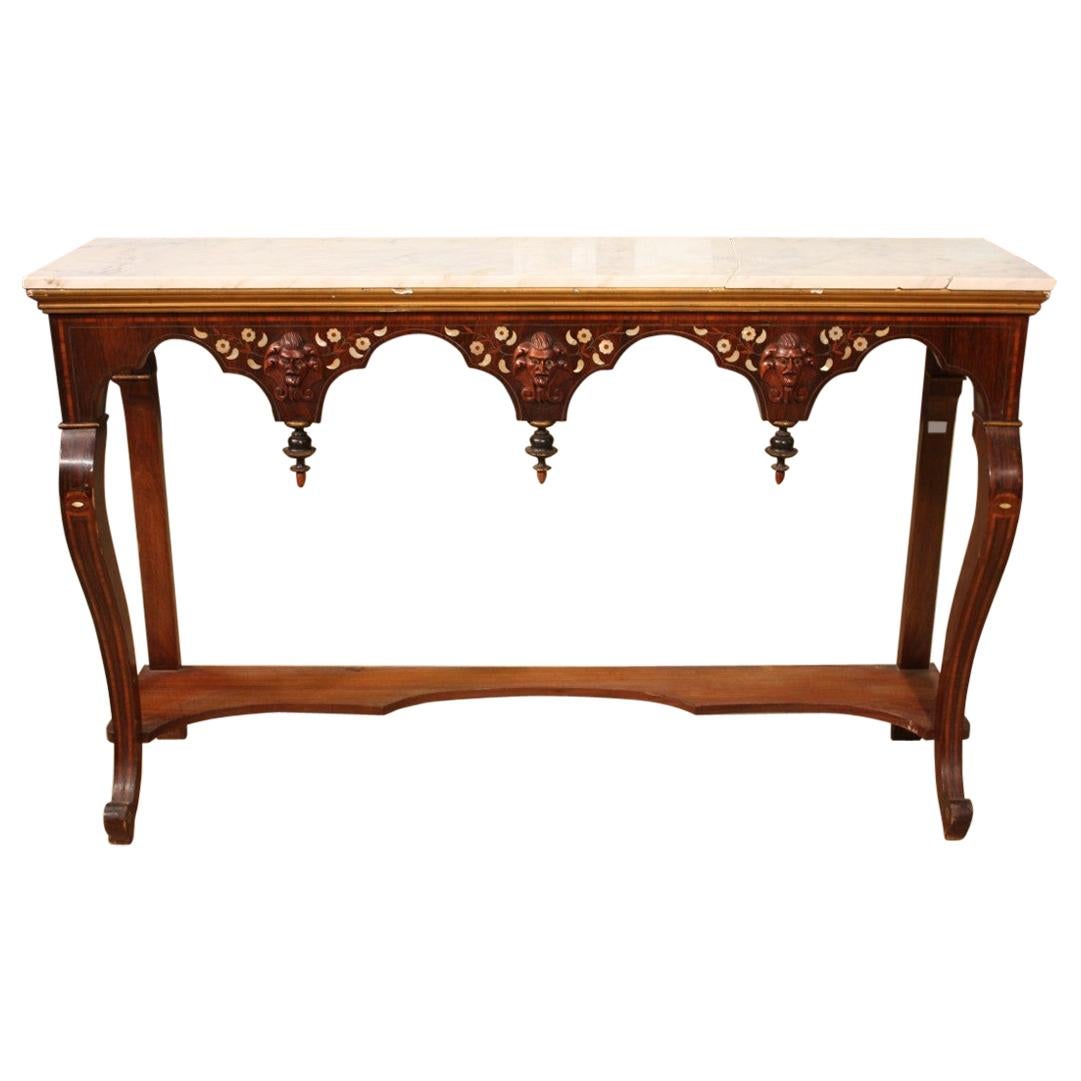 Italian Wooden Console with Marble Top, 20th Century For Sale